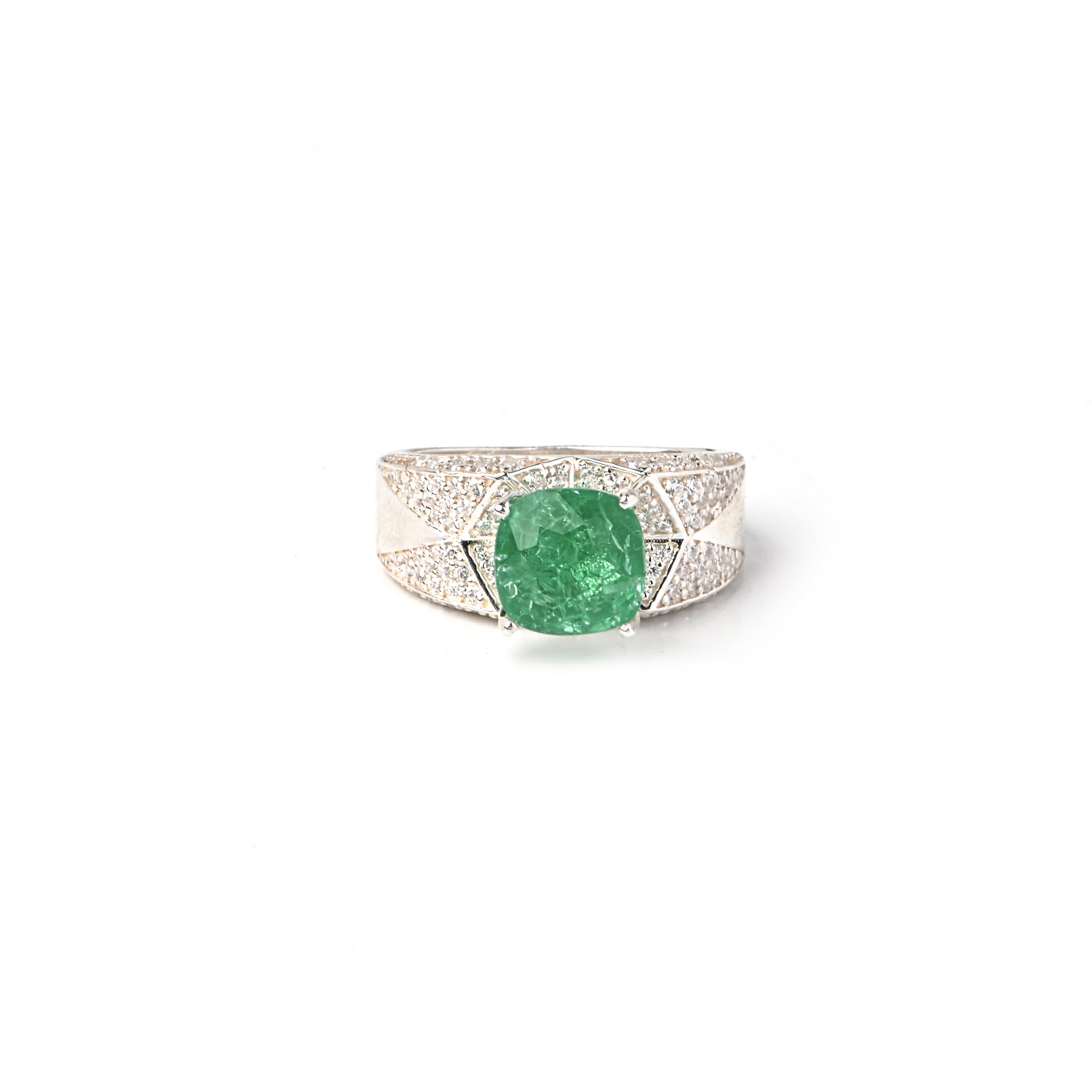 Bold Lab-Created Emerald & CZ Ring – 925 Sterling Silver Statement Ring