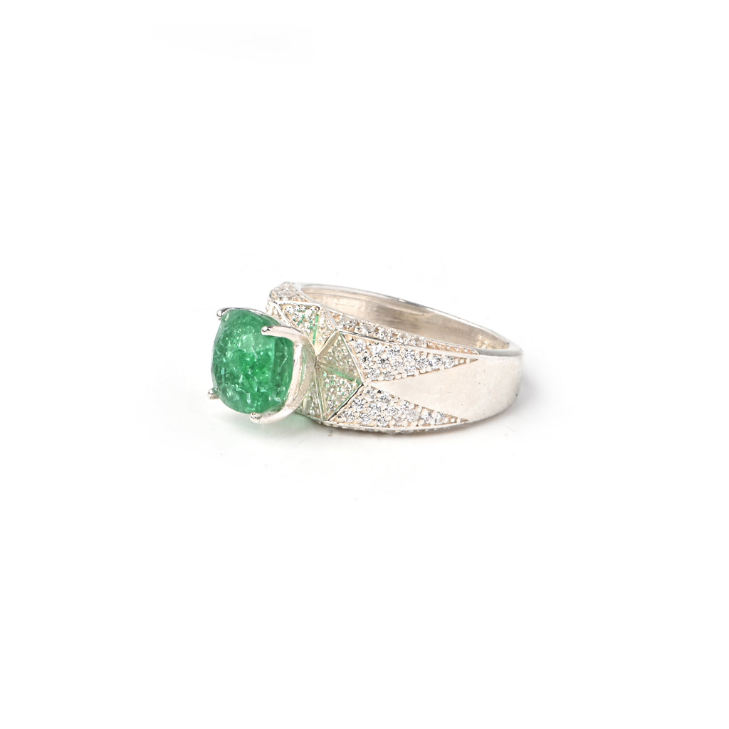 Bold Lab-Created Emerald & CZ Ring – 925 Sterling Silver Statement Ring