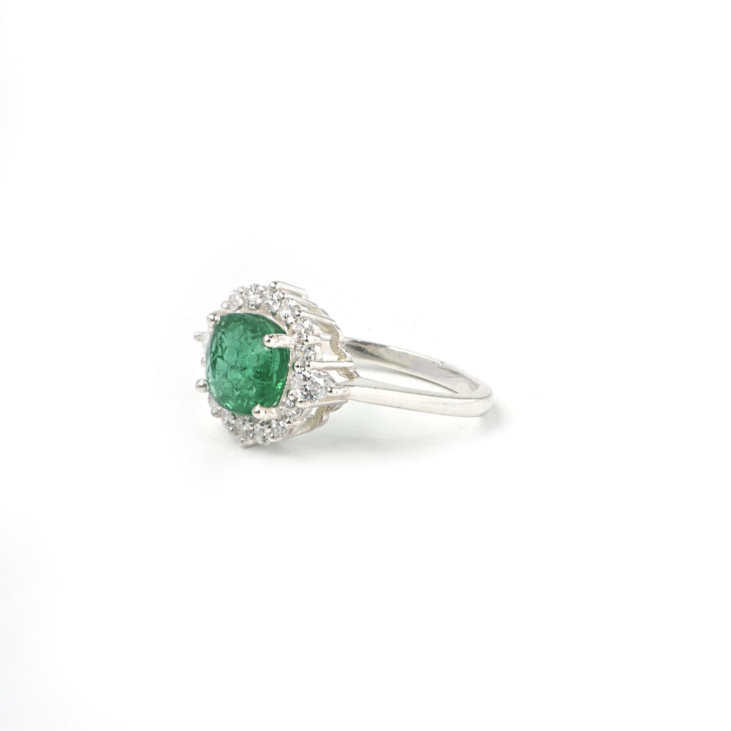 Cushion-Cut Emerald Halo Ring – 925 Sterling Silver