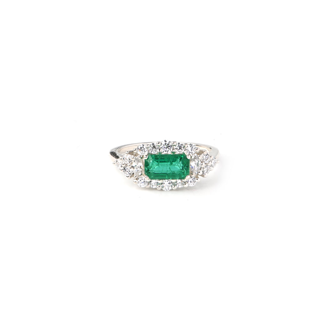 Lab-Created Emerald & CZ Ring – 925 Sterling Silver