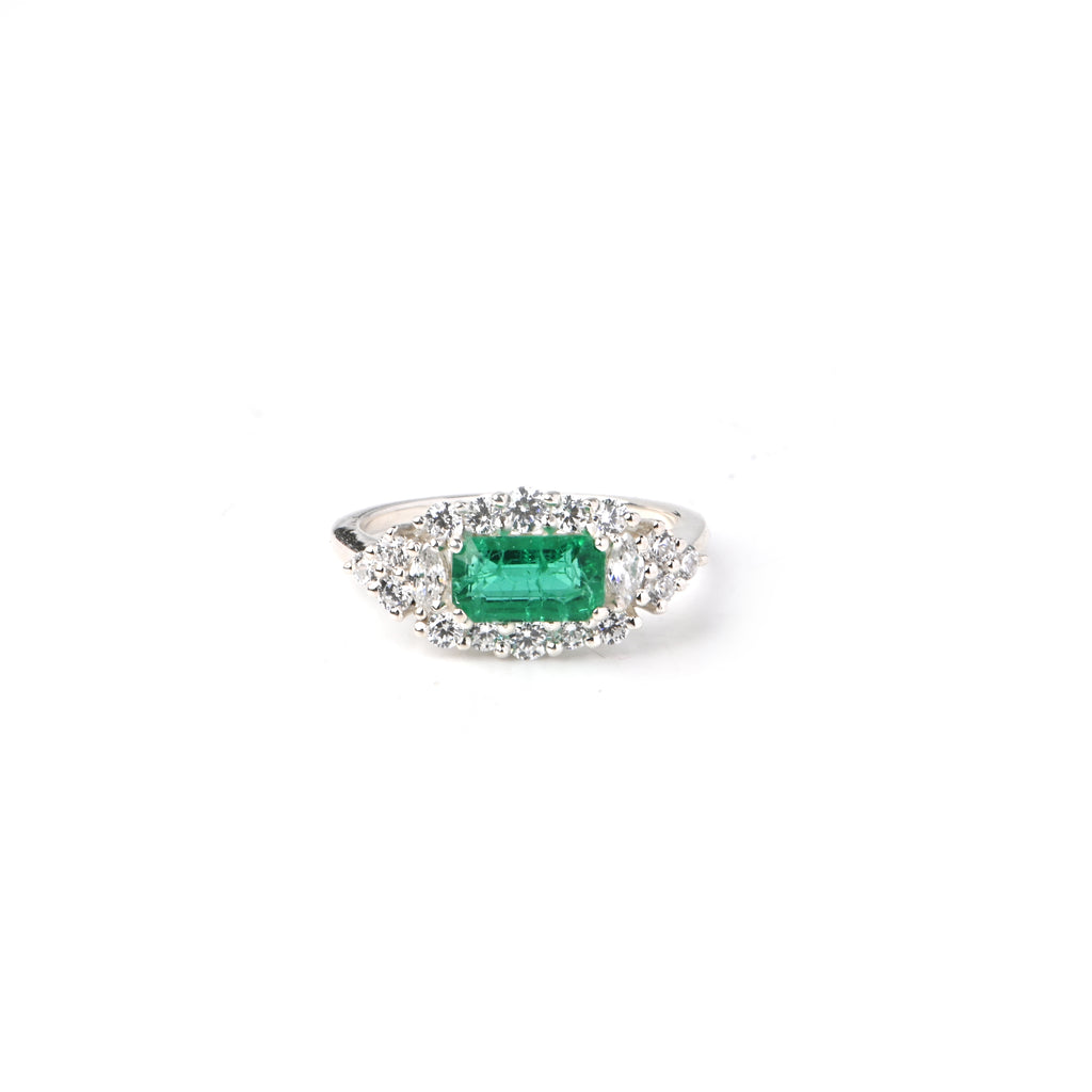 Lab-Created Emerald & CZ Ring – 925 Sterling Silver