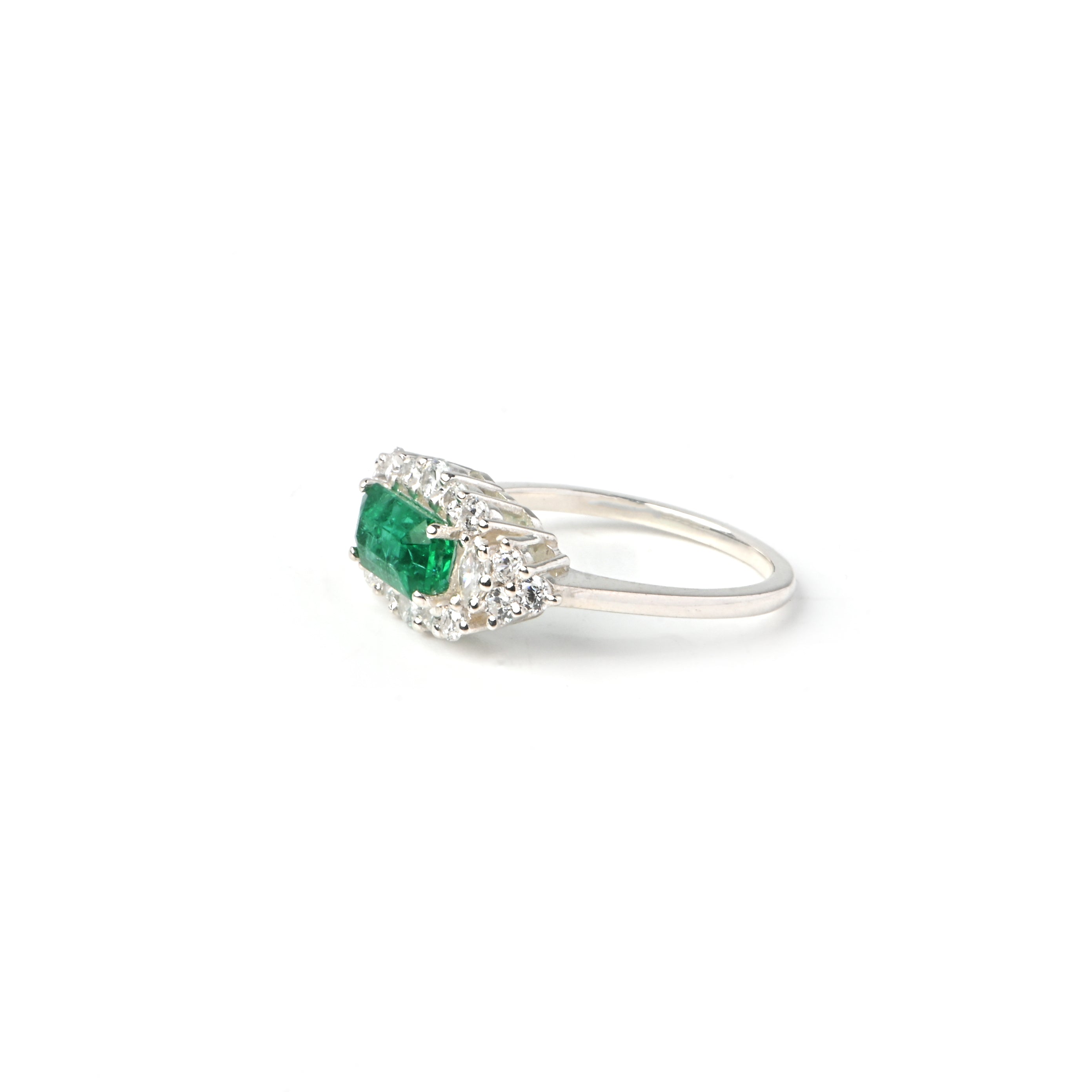 Lab-Created Emerald & CZ Ring – 925 Sterling Silver