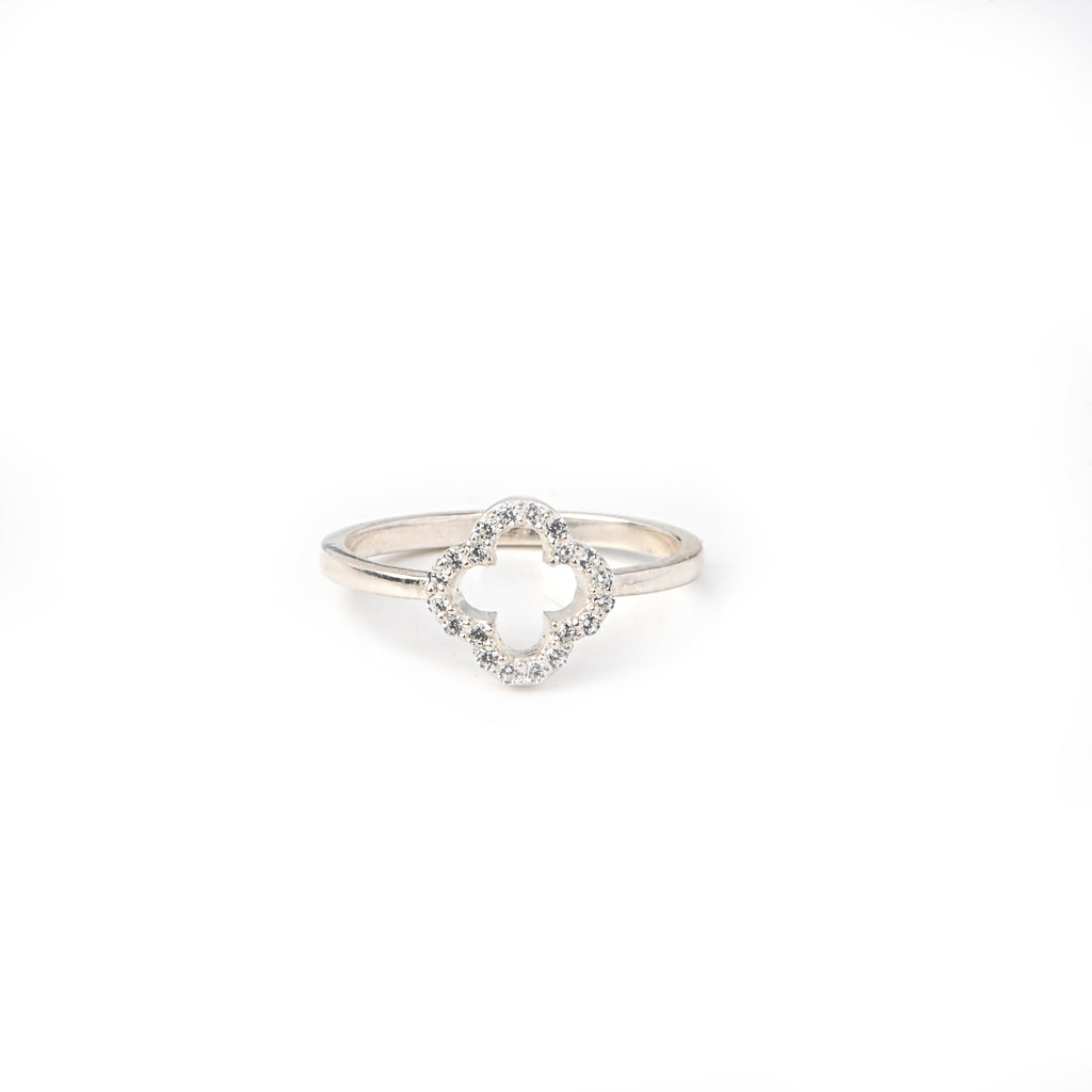 Moissanite Clover Ring – 925 Sterling Silver Openwork Design