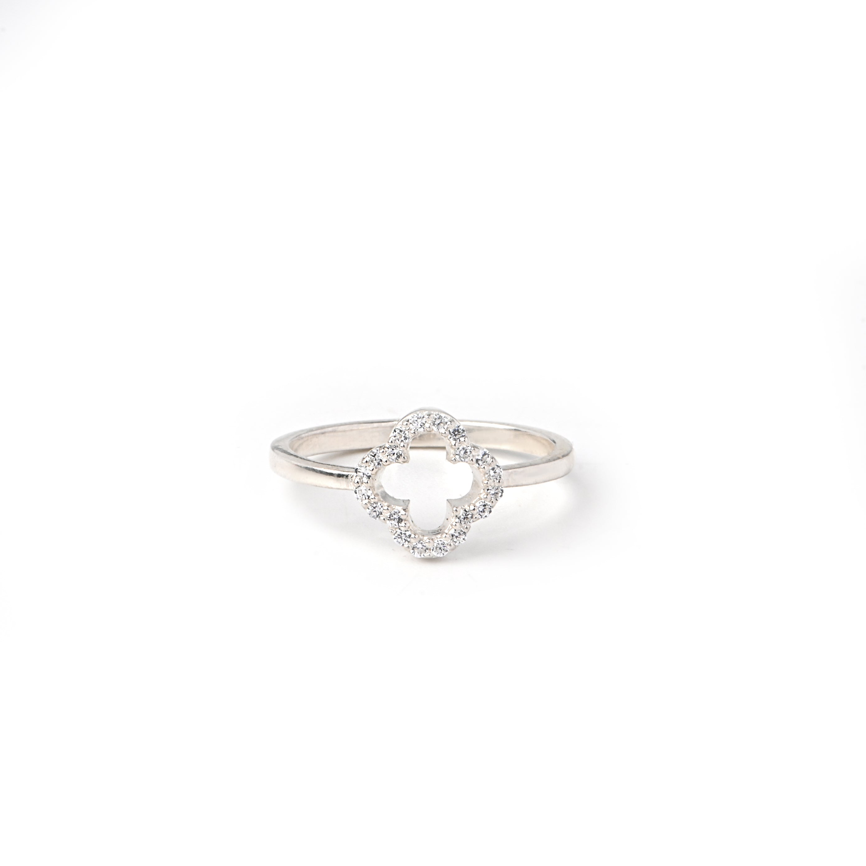 Moissanite Clover Ring – 925 Sterling Silver Openwork Design