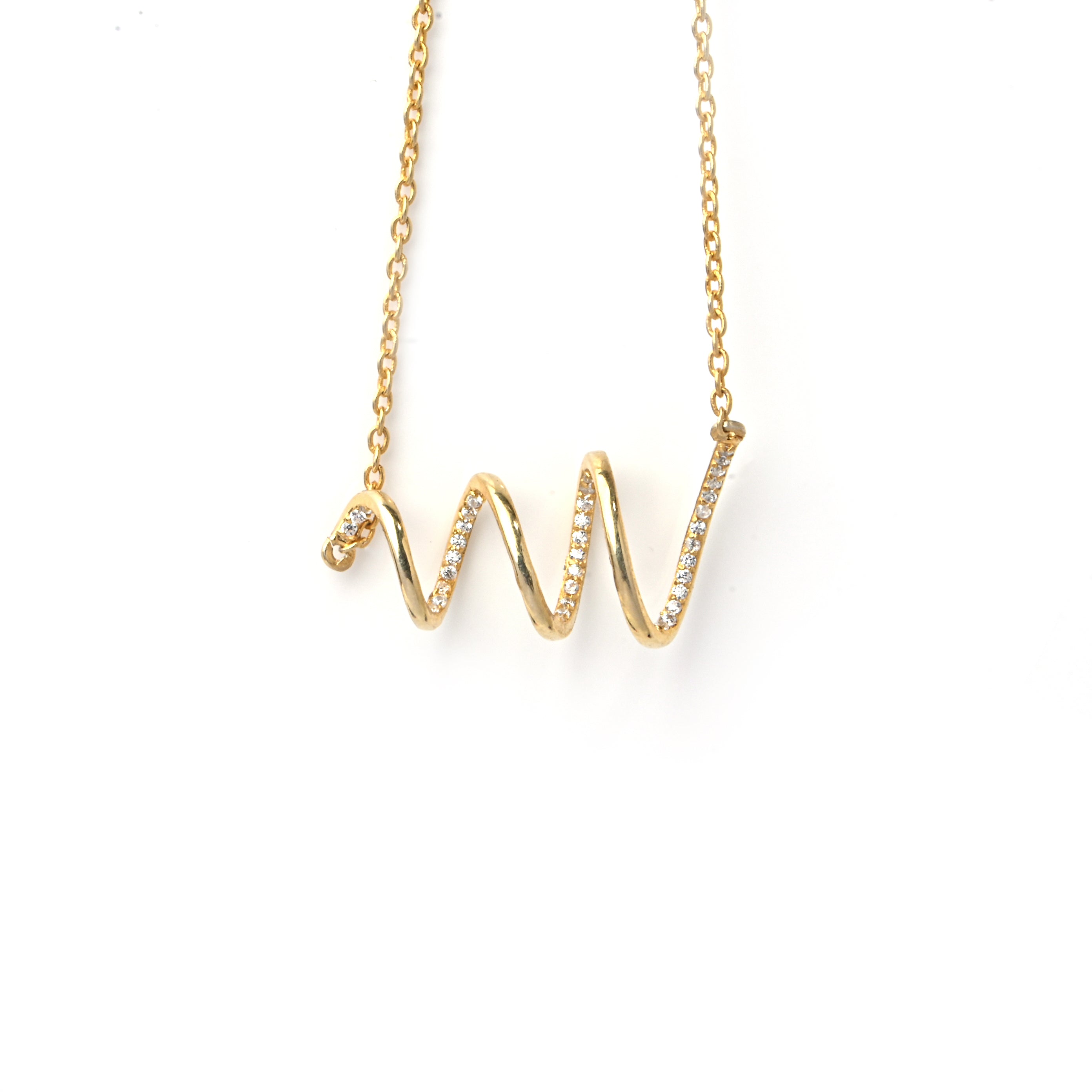 Gold-Plated Silver Wave Pendant Necklace with Moissanite Accents
