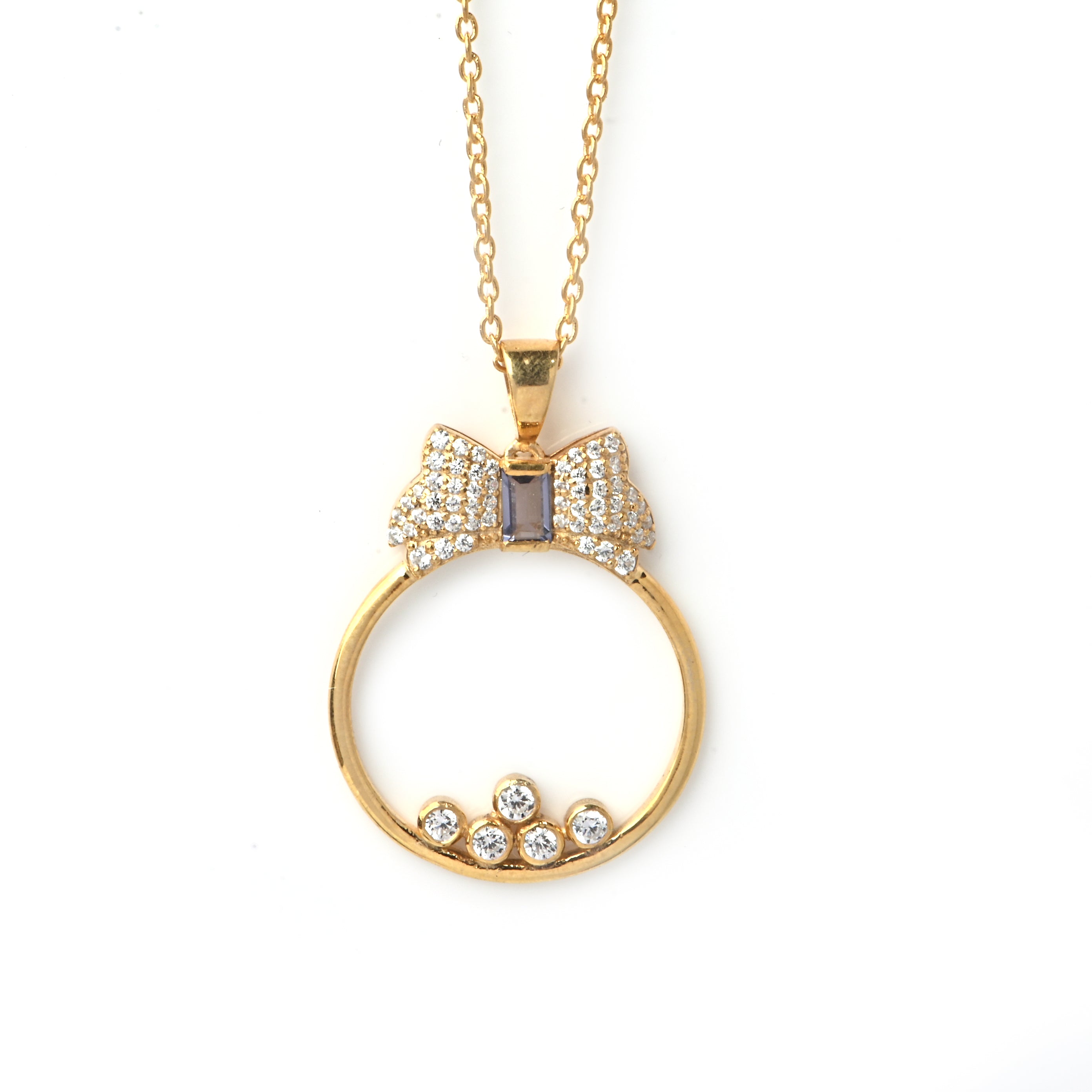 Gold-Plated Silver Bow Pendant Necklace with Moissanite Accents