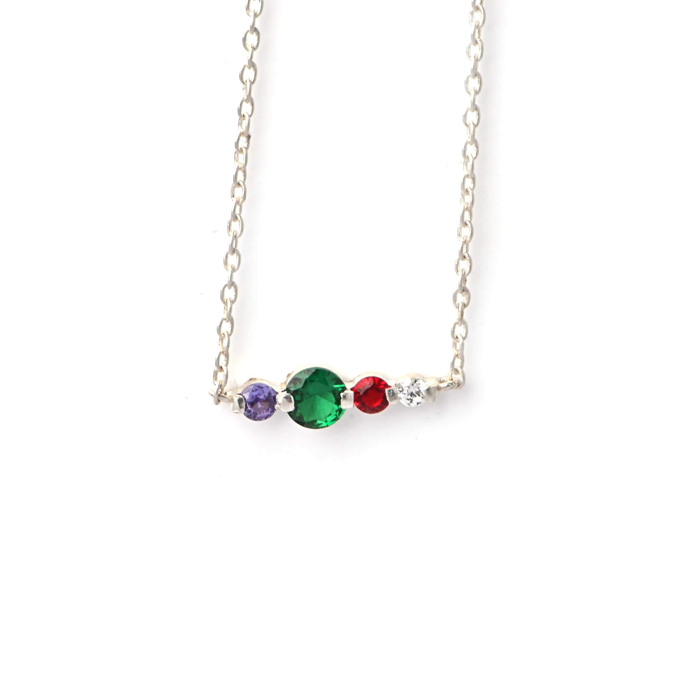 Colorful Bar Pendant in Sterling Silver with Lab-Created Emerald, Ruby & Moissanite
