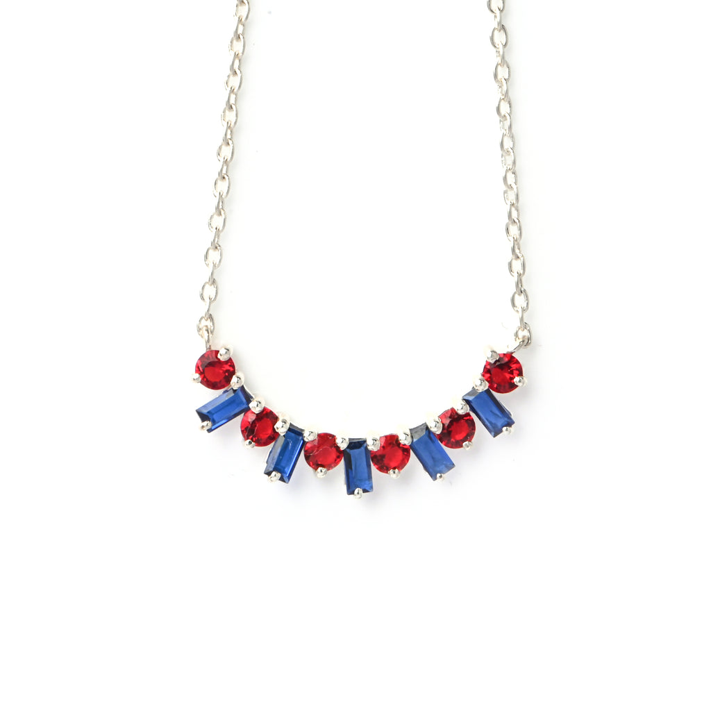 Red & Blue Lab-Created Sapphire Necklace – 925 Sterling Silver