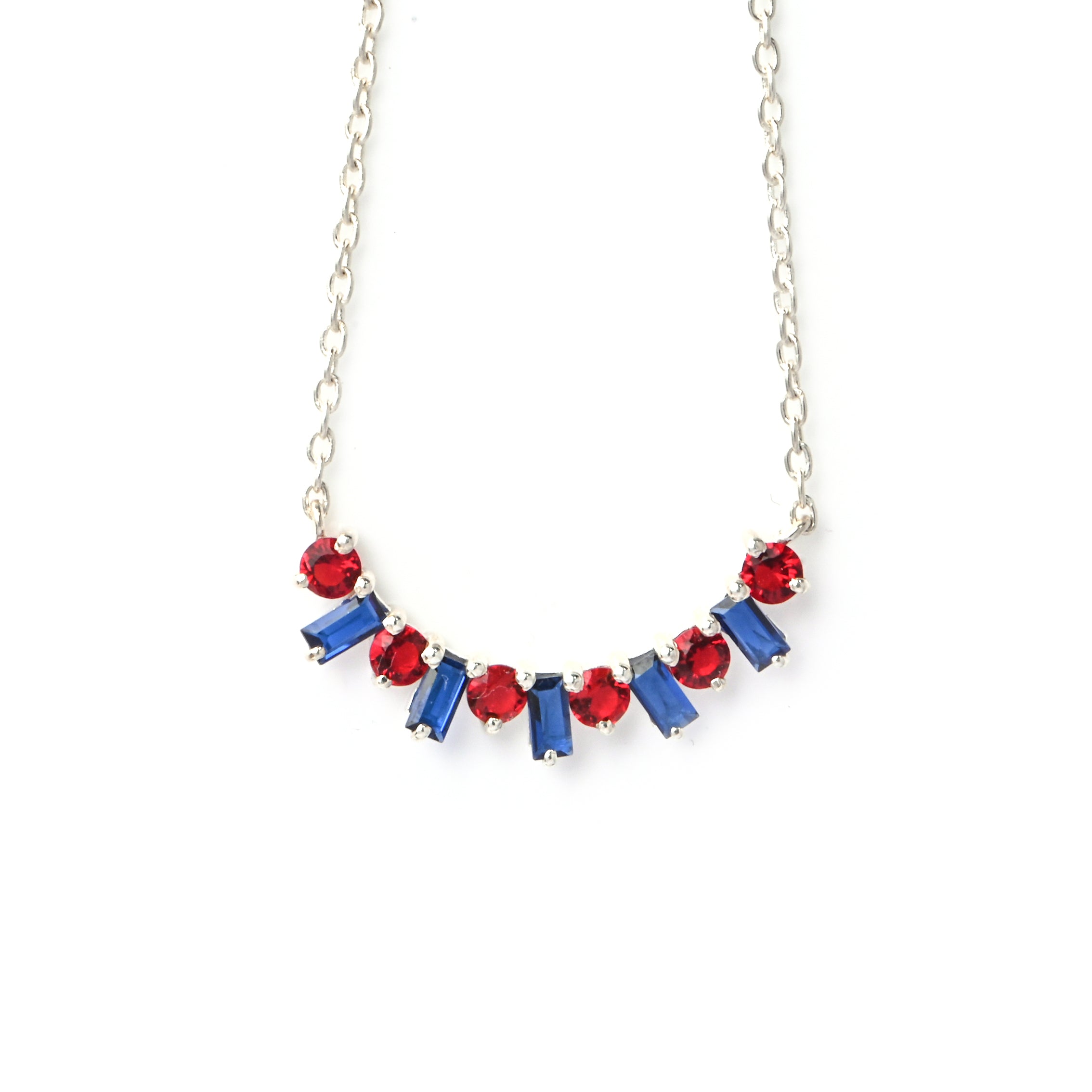 Red & Blue Lab-Created Sapphire Necklace – 925 Sterling Silver