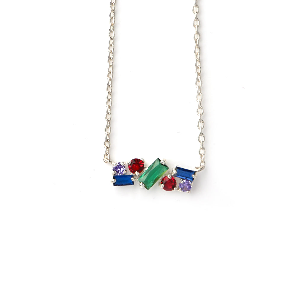 Colorful Lab-Created Sapphire & Gemstone Bar Necklace – Sterling Silver