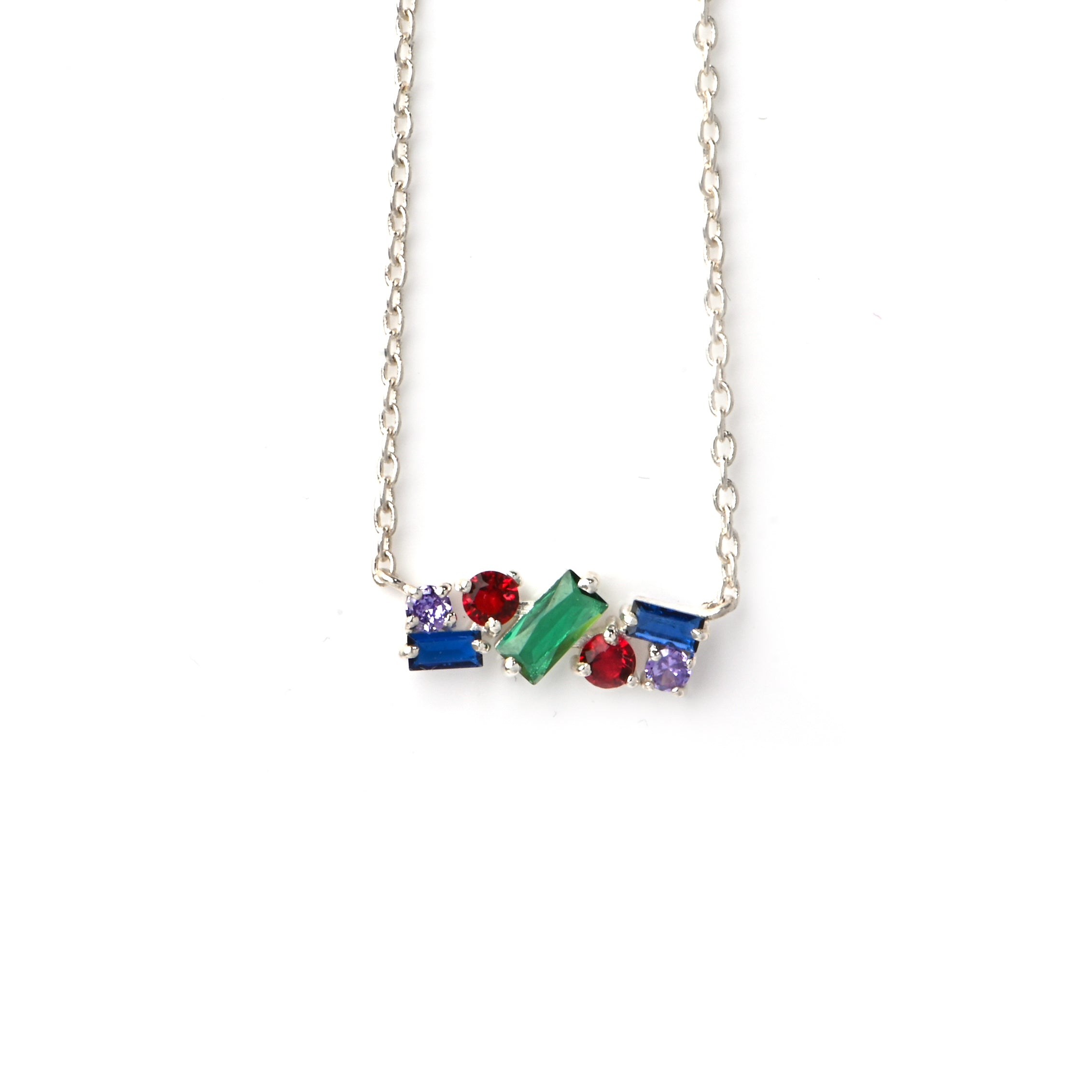 Colorful Lab-Created Sapphire & Gemstone Bar Necklace – Sterling Silver