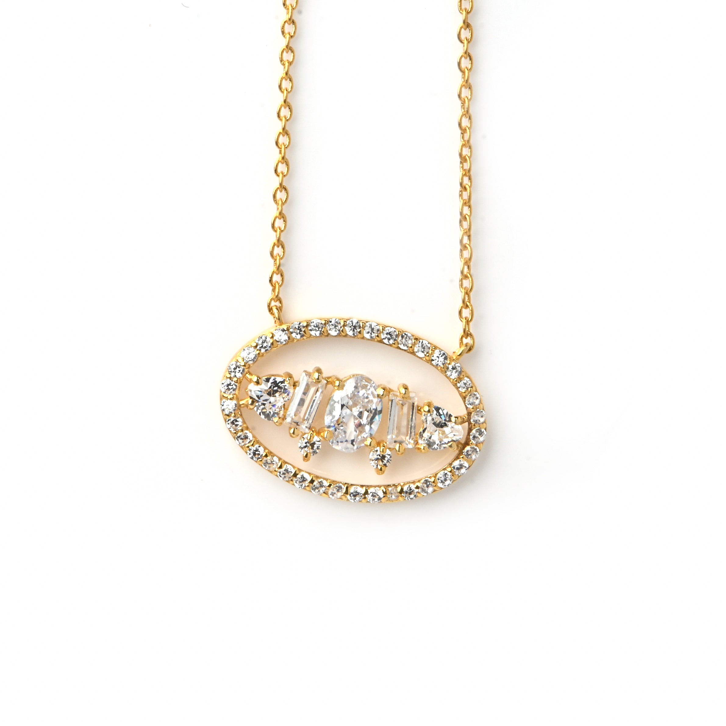 Elegant Gold-Plated Silver Moissanite Oval Pendant Necklace