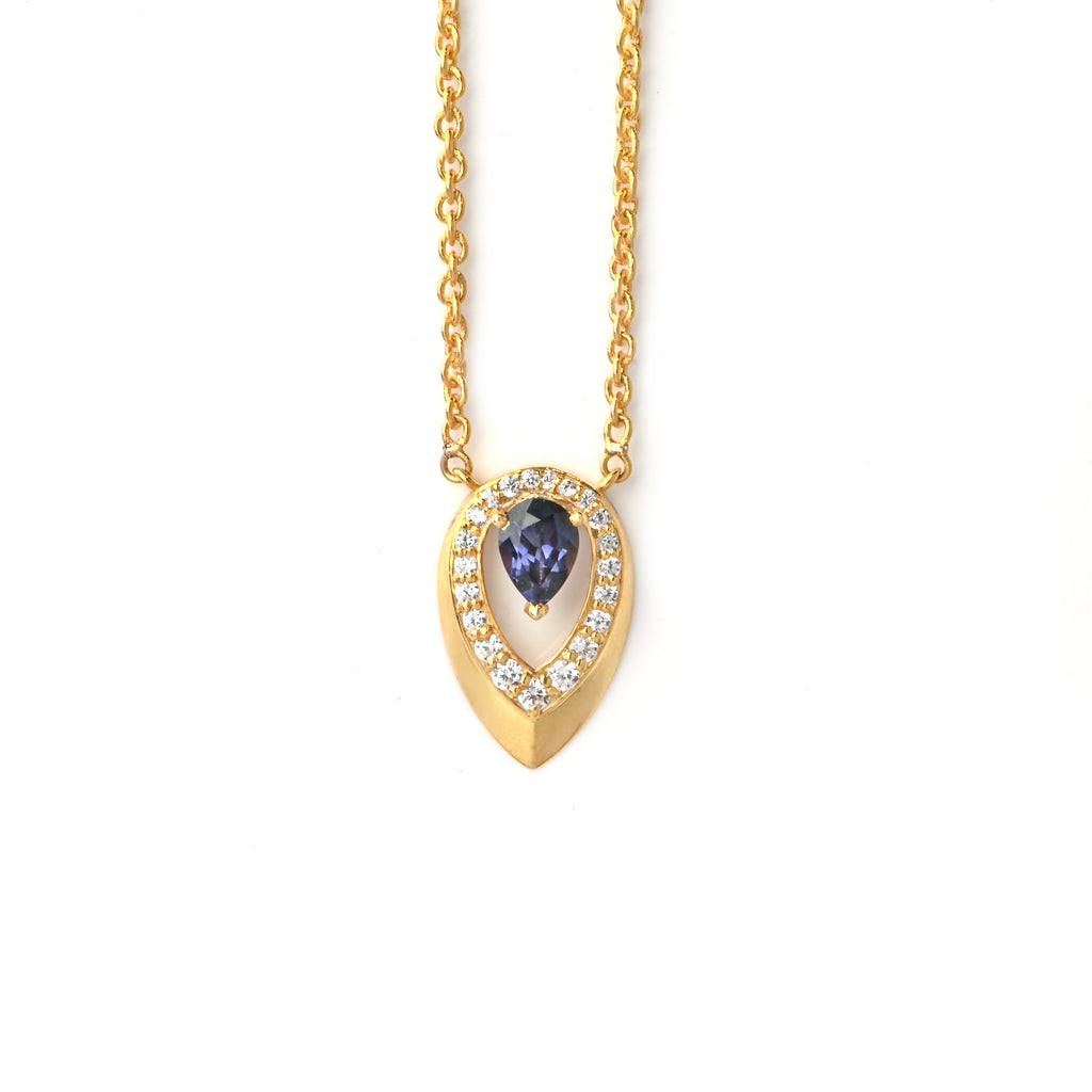 Pear-Cut Alexandrite Pendant Necklace with Moissanite Halo - 925 Silver with Gold Plating