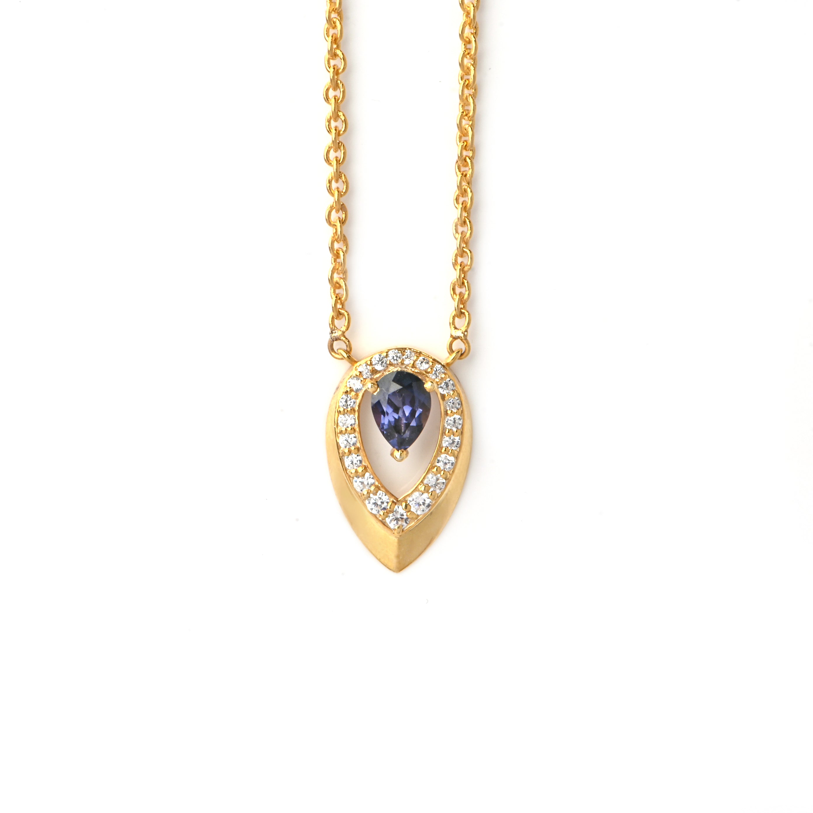 Pear-Cut Alexandrite Pendant Necklace with Moissanite Halo - 925 Silver with Gold Plating