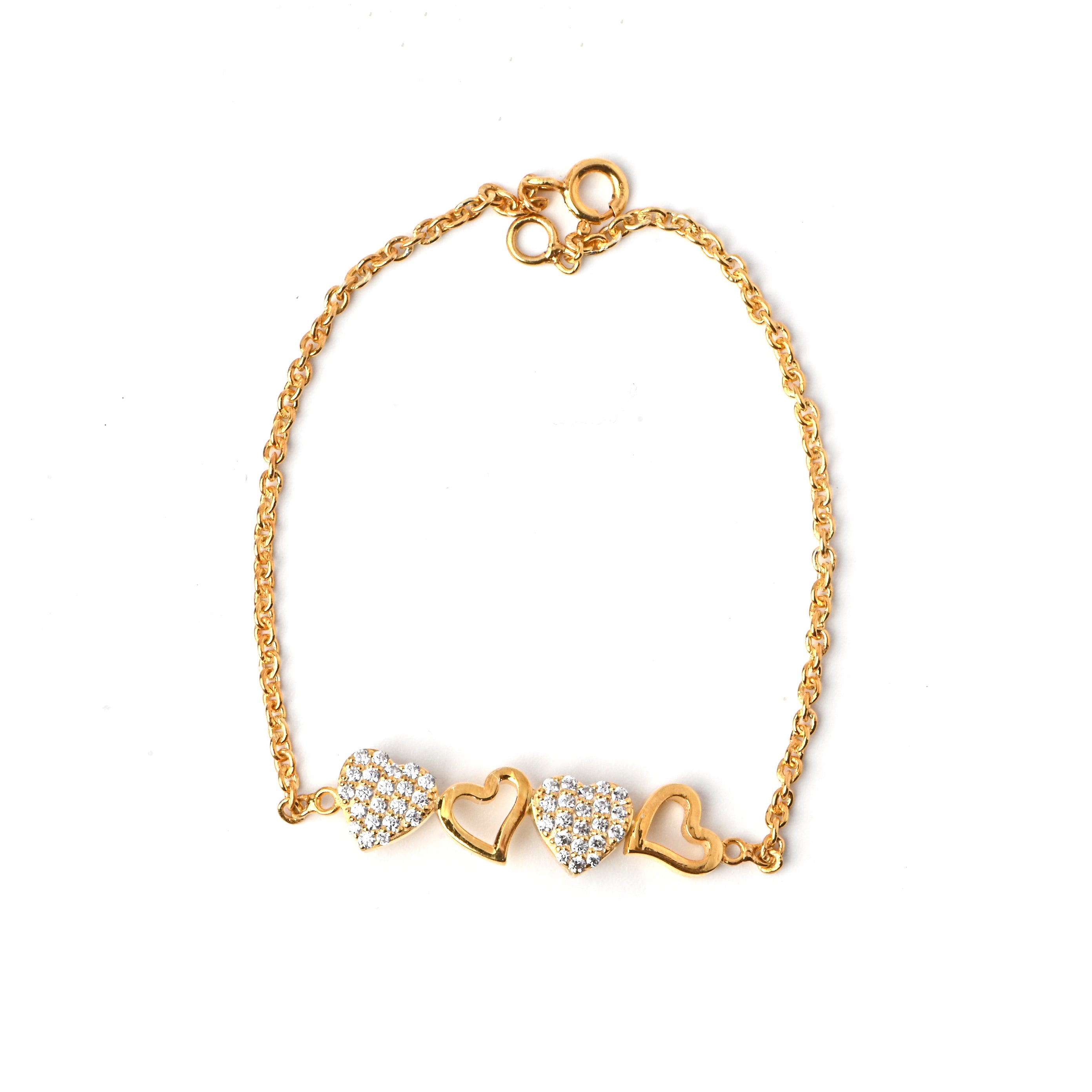 Moissanite Heart Charm Bracelet in 925 Sterling Silver with Gold Plating