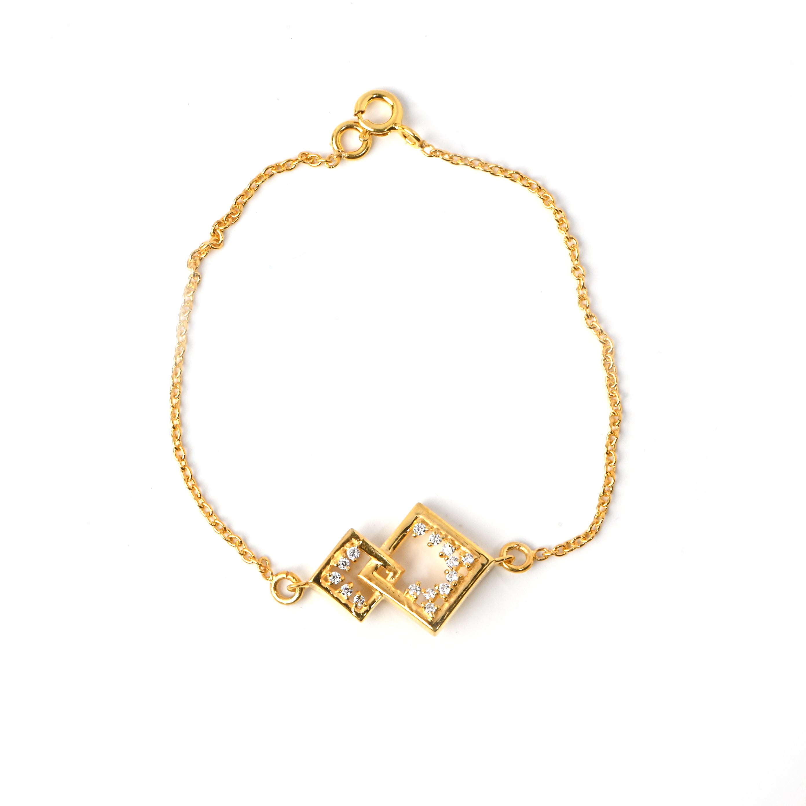 Linked Diamond-Shaped Moissanite Bracelet in 925 Sterling Silver with Gold Plating
