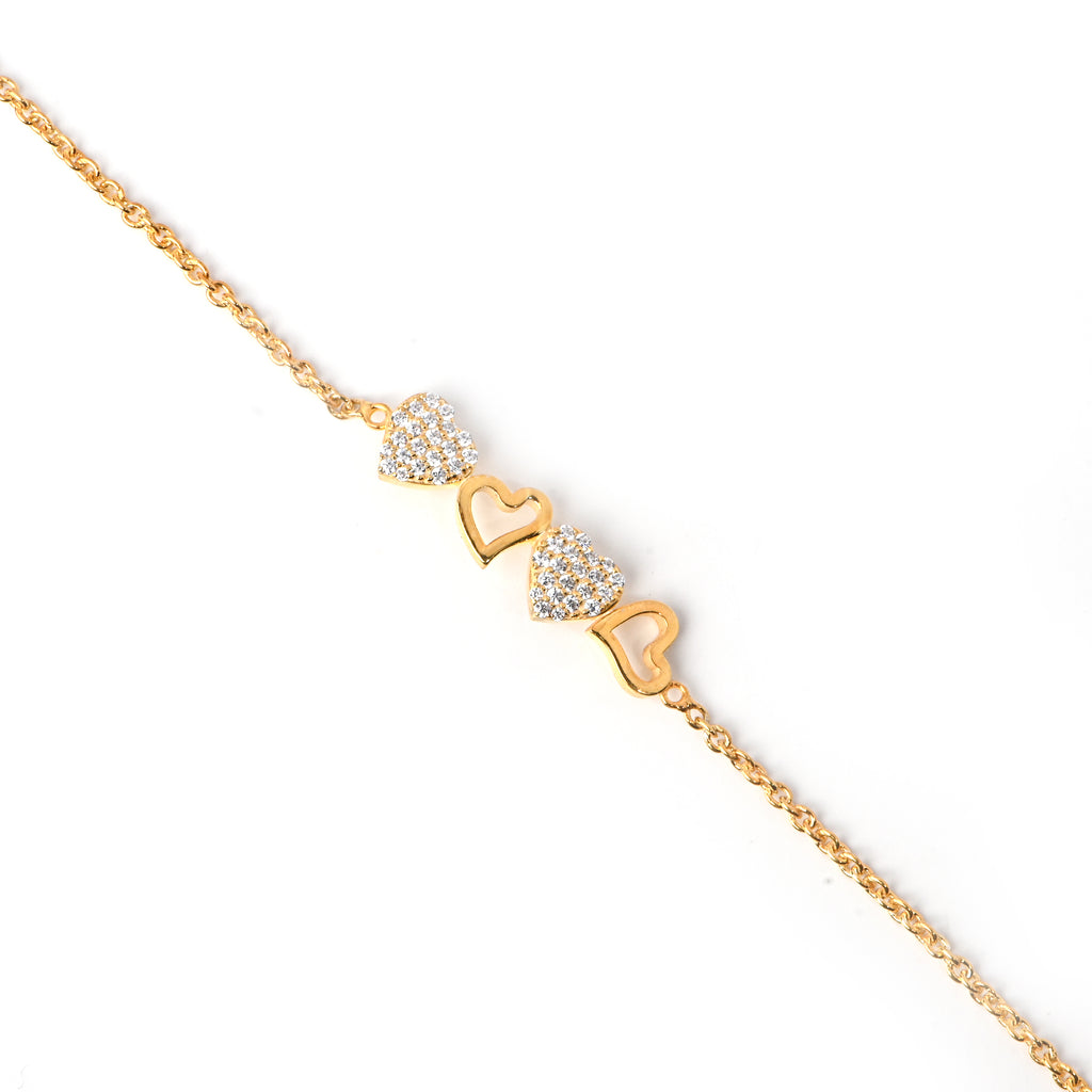 Moissanite Heart Charm Bracelet in 925 Sterling Silver with Gold Plating