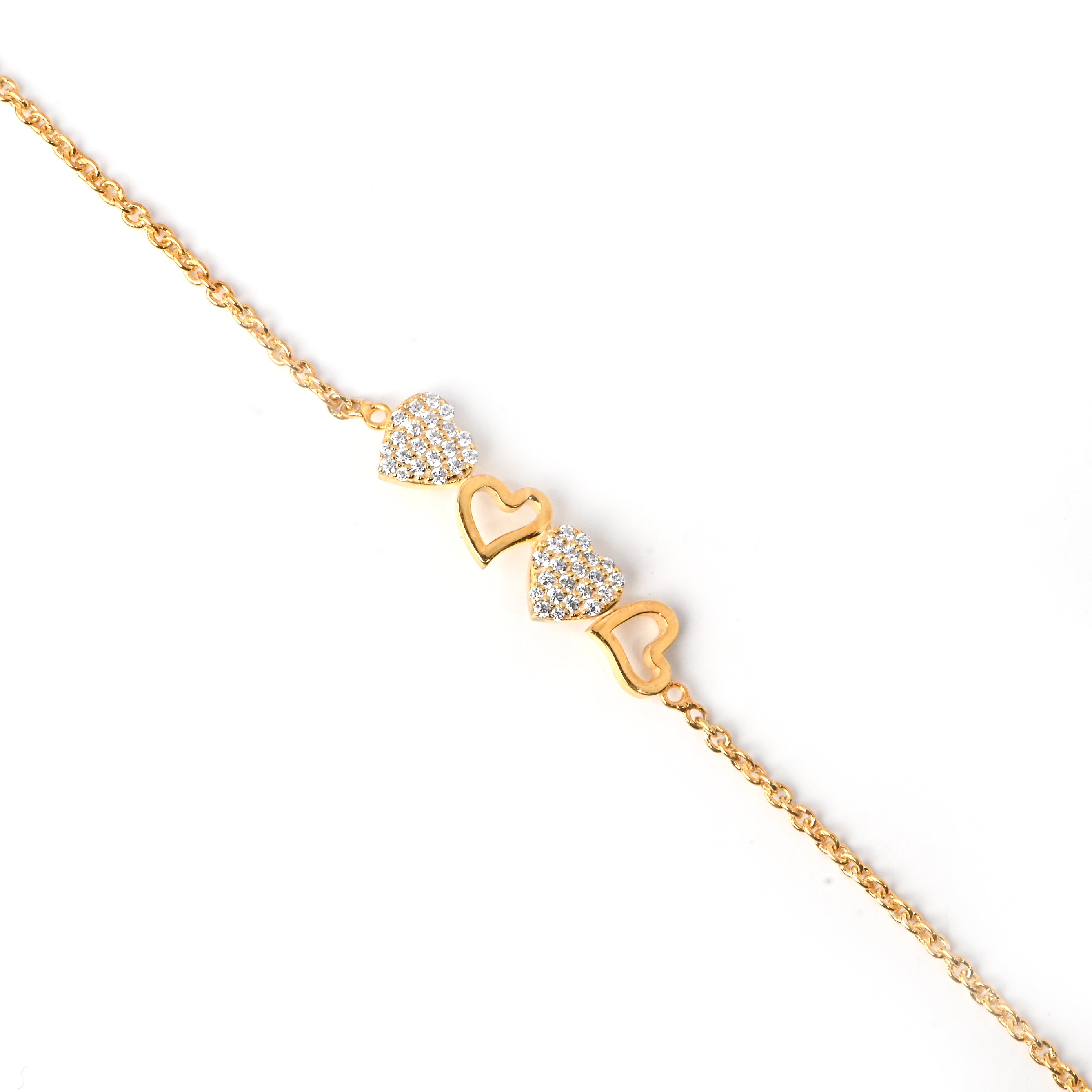 Moissanite Heart Charm Bracelet in 925 Sterling Silver with Gold Plating