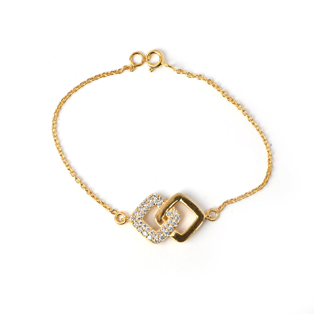 Interlinked Moissanite Square Bracelet in 925 Sterling Silver with Gold Plating
