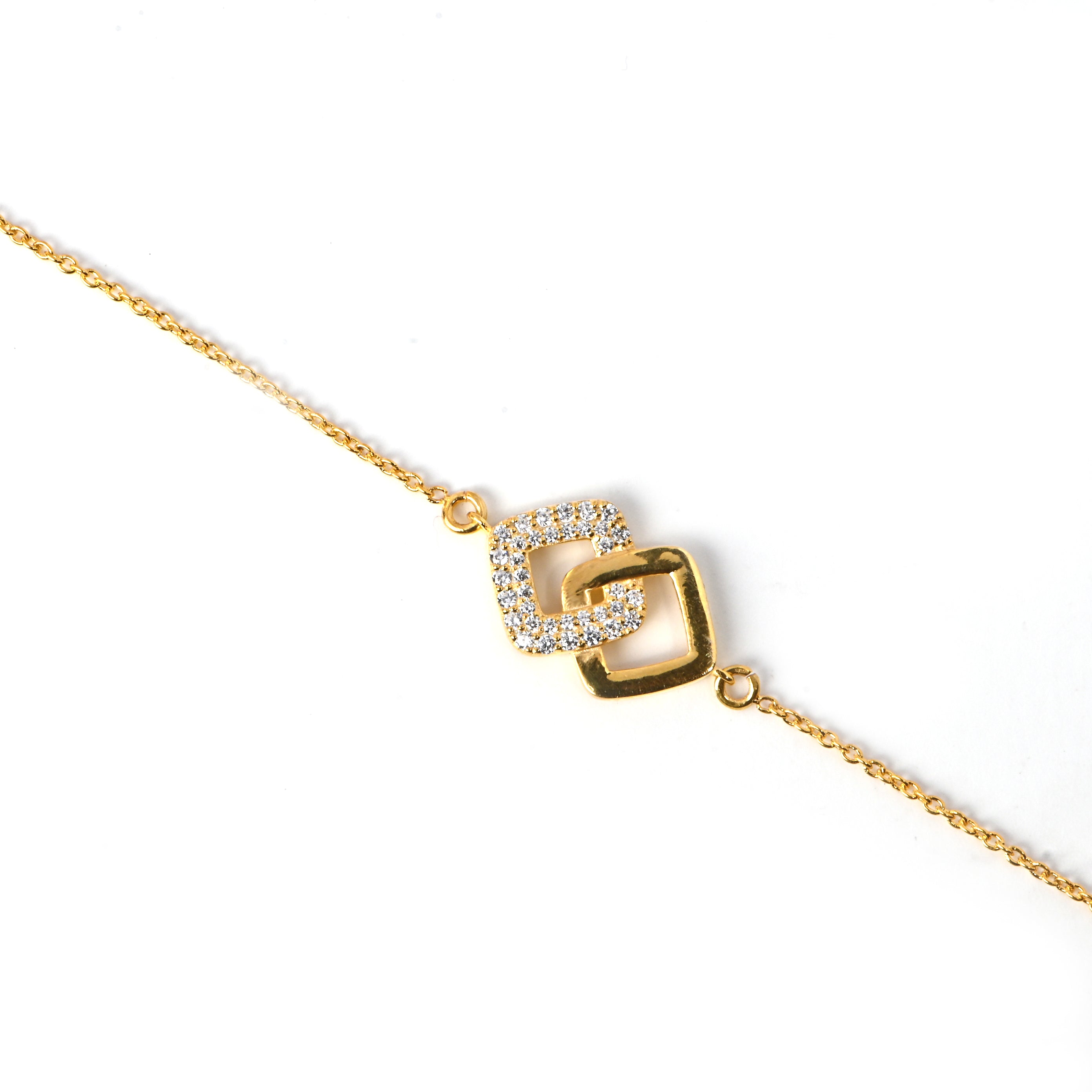 Interlinked Moissanite Square Bracelet in 925 Sterling Silver with Gold Plating