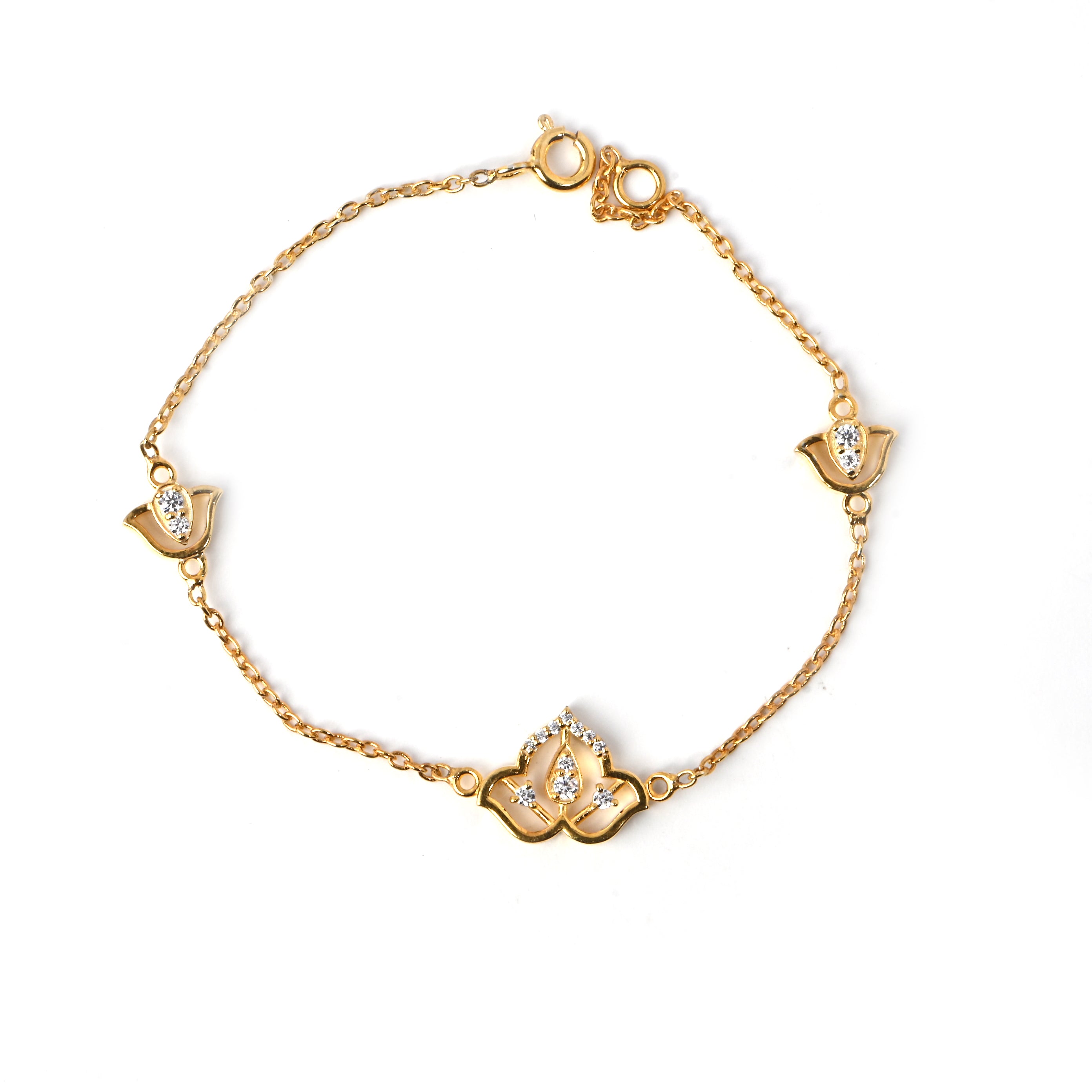 Lotus Moissanite Bracelet in 925 Sterling Silver with Gold Plating