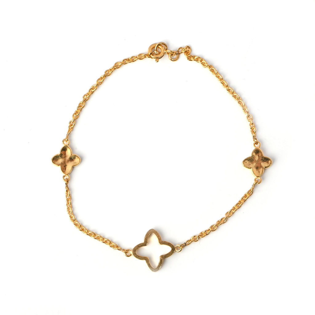 Gold-Plated Silver Clover Charm Bracelet with Moissanite Accents