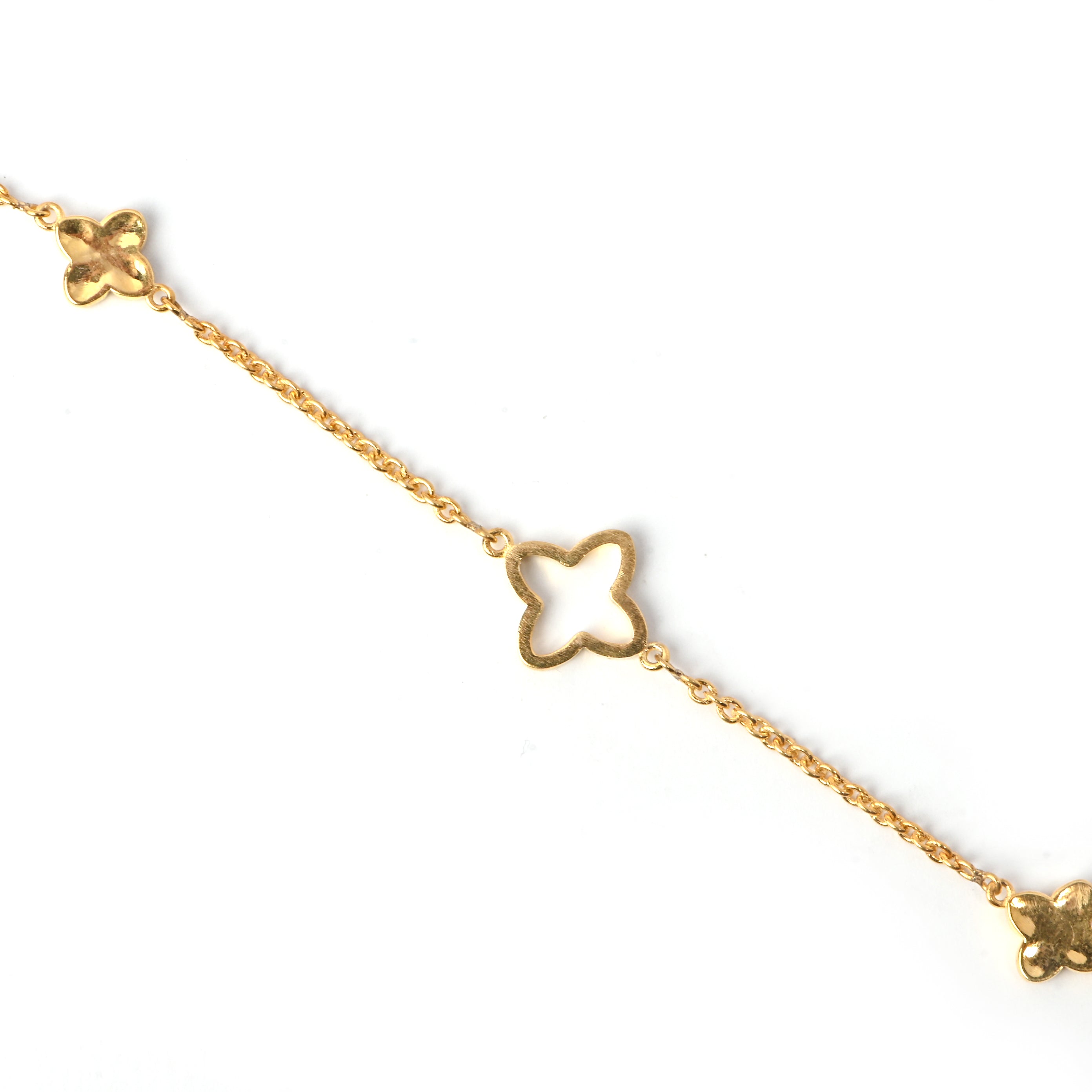 Gold-Plated Silver Clover Charm Bracelet with Moissanite Accents