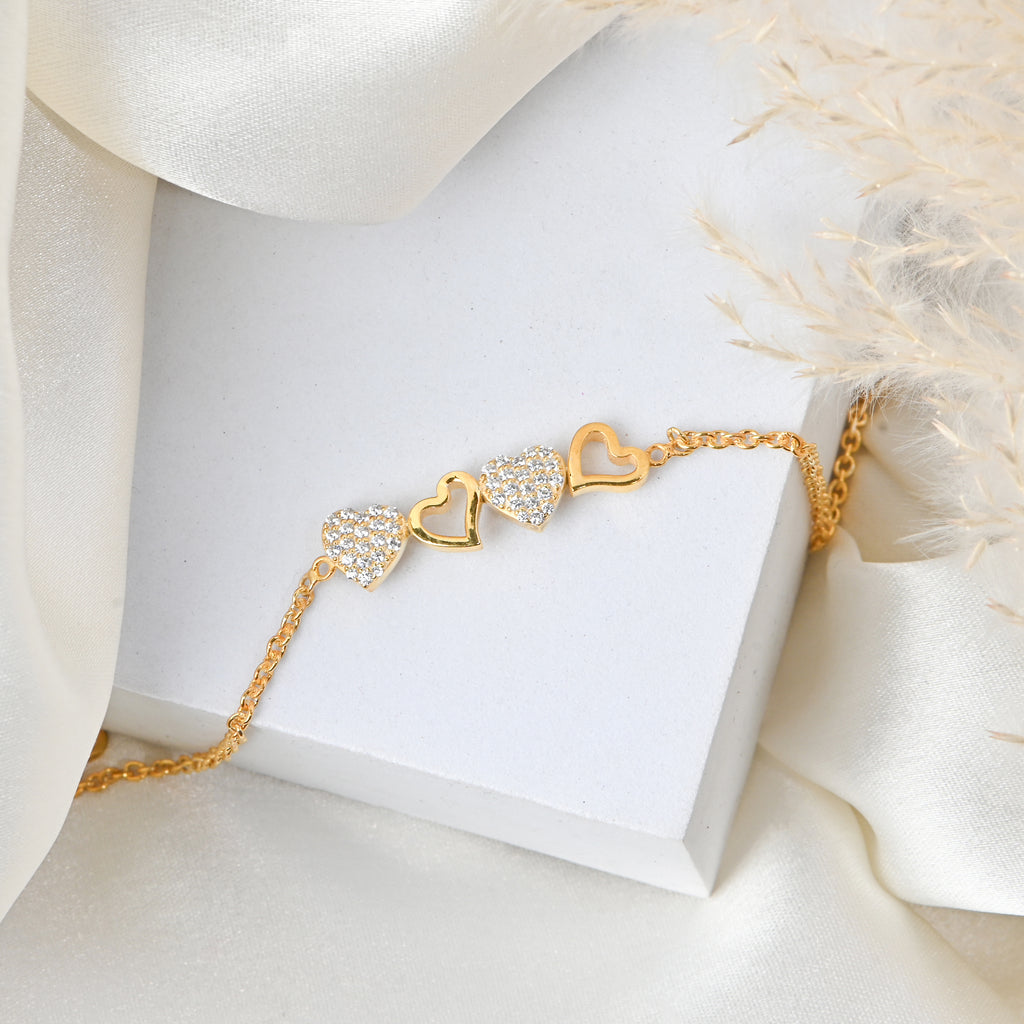 Moissanite Heart Charm Bracelet in 925 Sterling Silver with Gold Plating