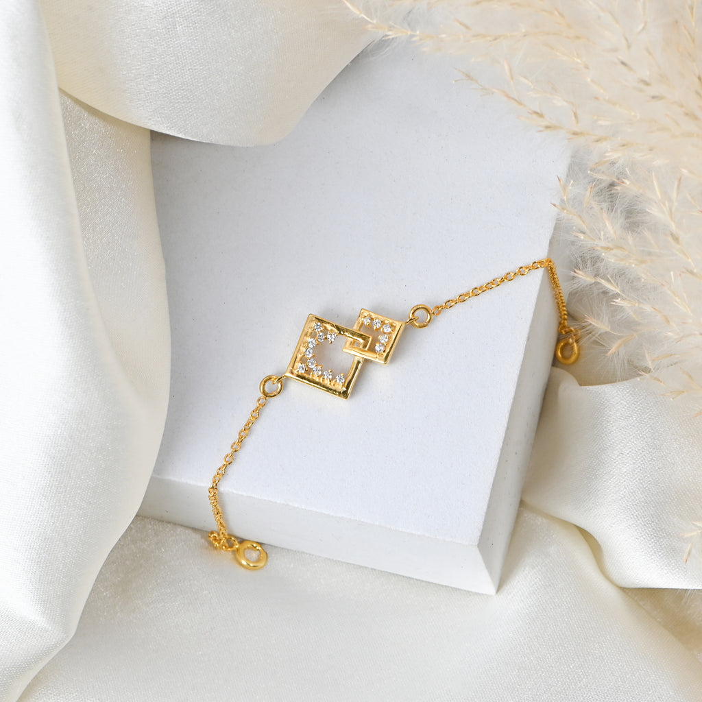 Linked Diamond-Shaped Moissanite Bracelet in 925 Sterling Silver with Gold Plating
