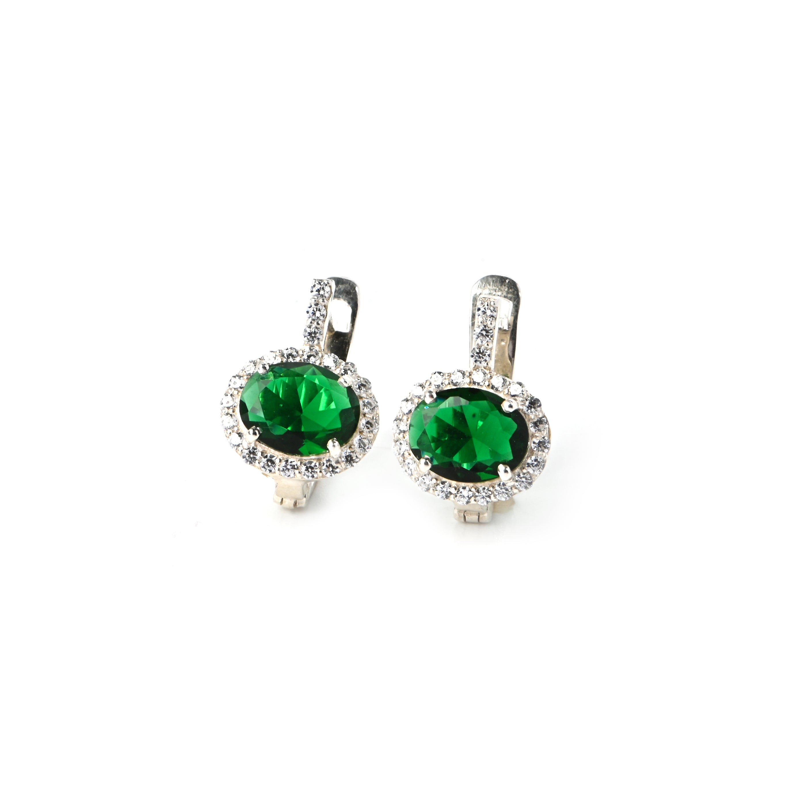 Elegant 925 Silver Lab Emerald Earrings with Moissanite Halo