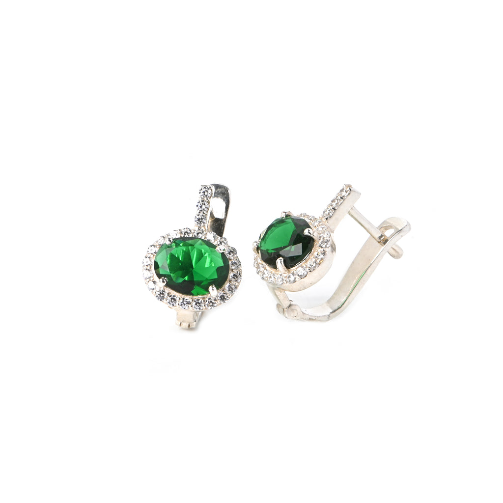 Elegant 925 Silver Lab Emerald Earrings with Moissanite Halo