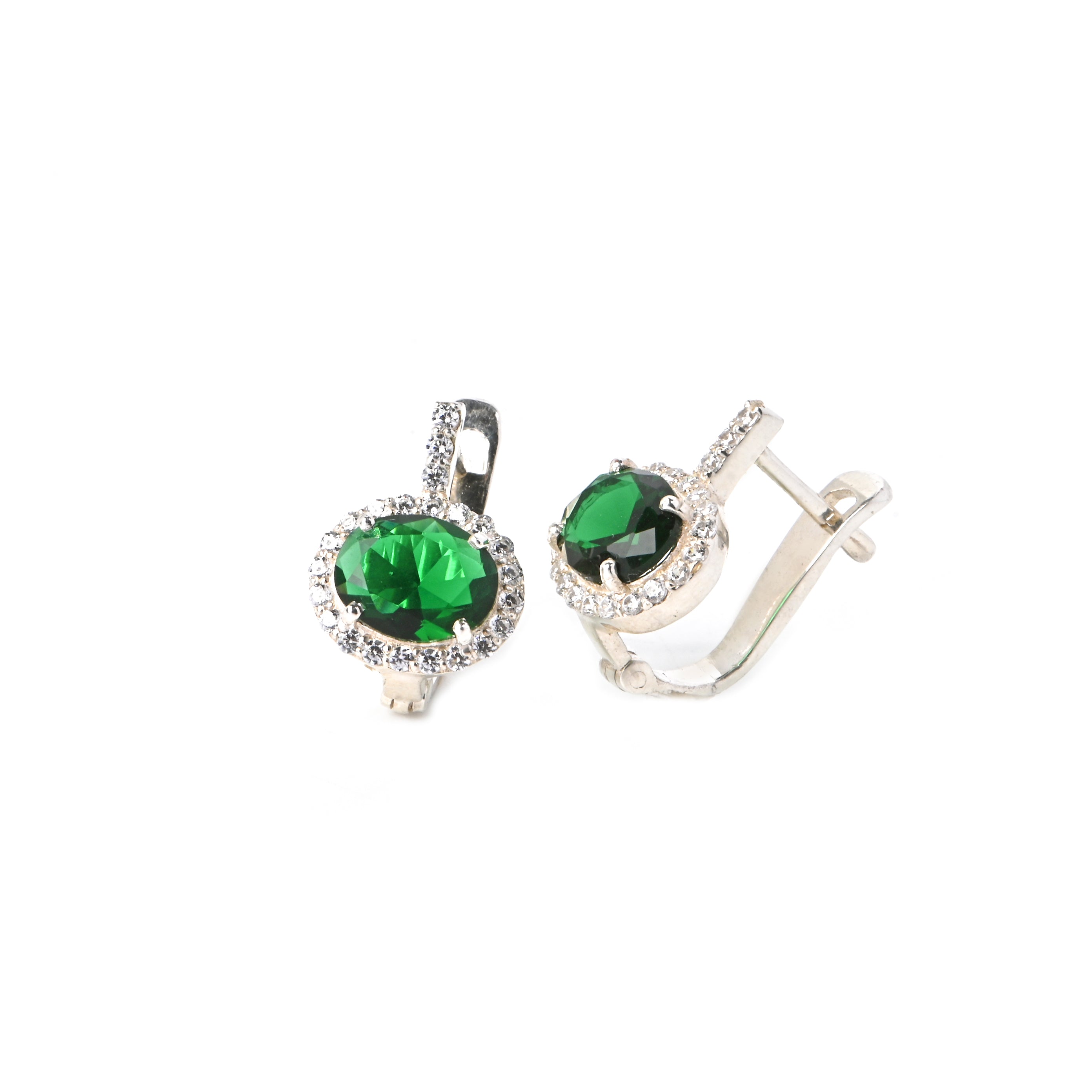 Elegant 925 Silver Lab Emerald Earrings with Moissanite Halo