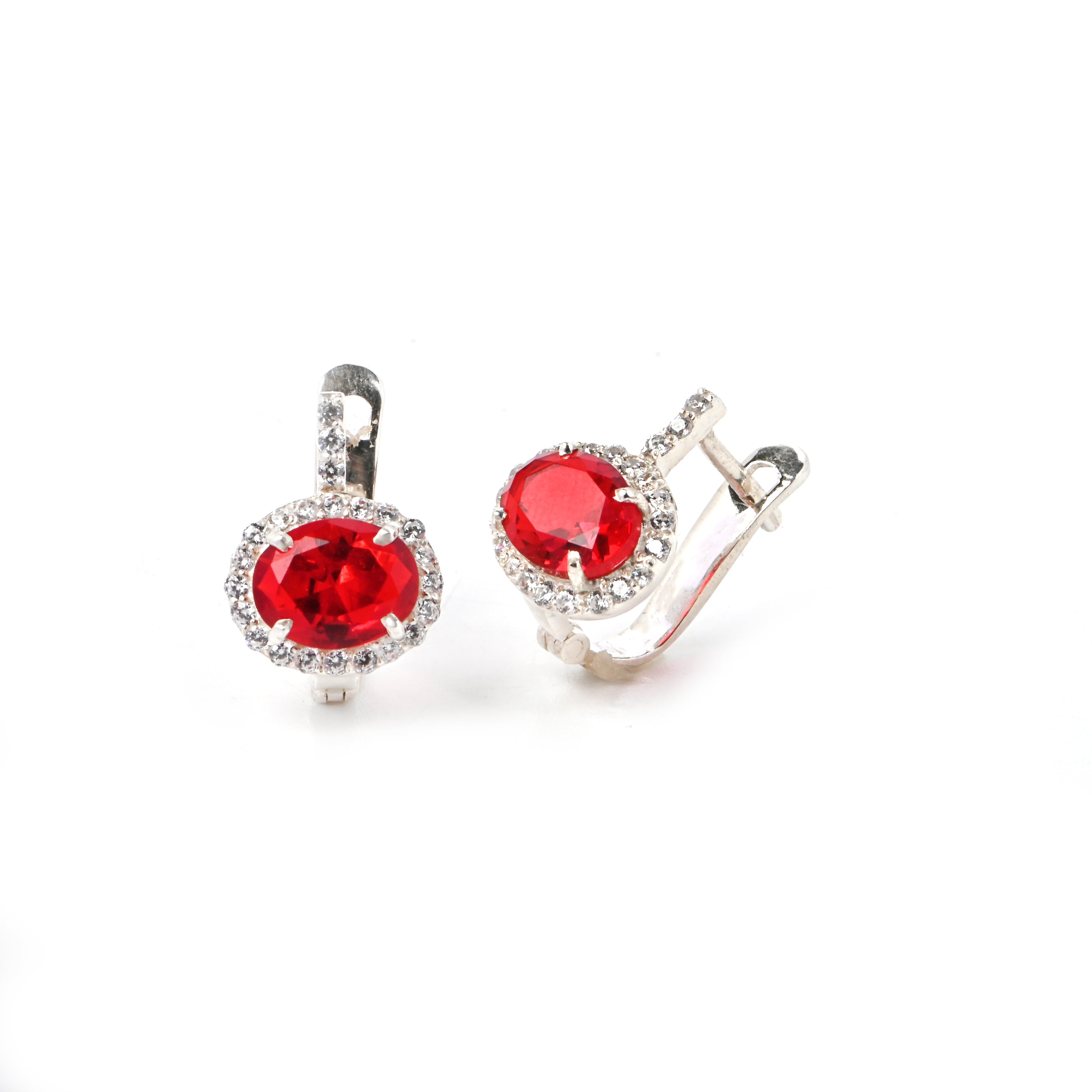 Elegant Silver Earrings with Lab Ruby & Moissanite Accents