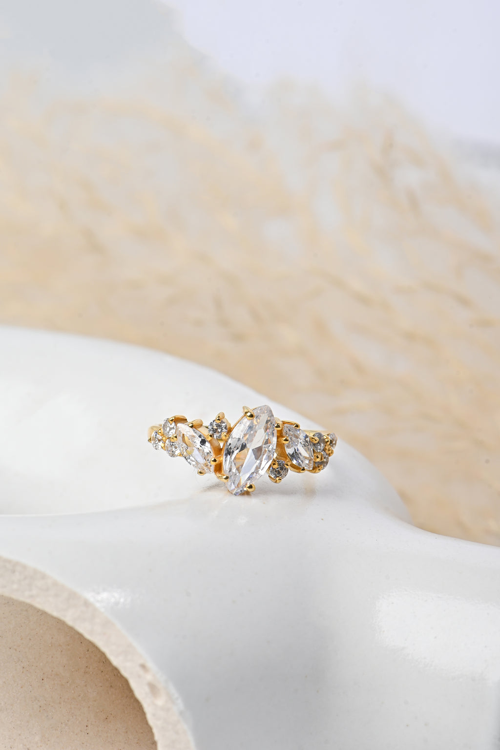 Gold-Plated Sterling Silver Marquise Cluster Ring with Cubic Zirconia