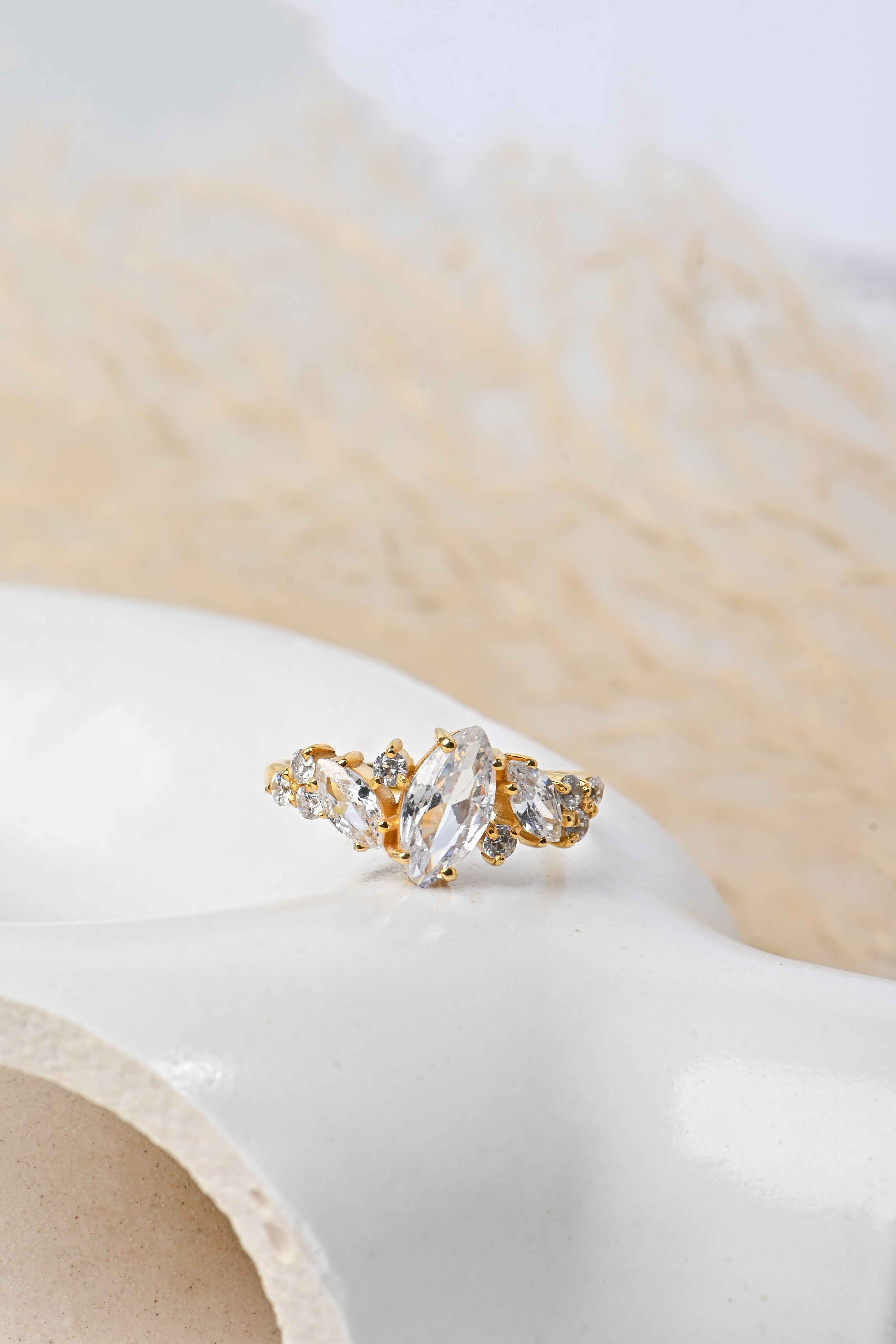 Gold-Plated Sterling Silver Marquise Cluster Ring with Cubic Zirconia