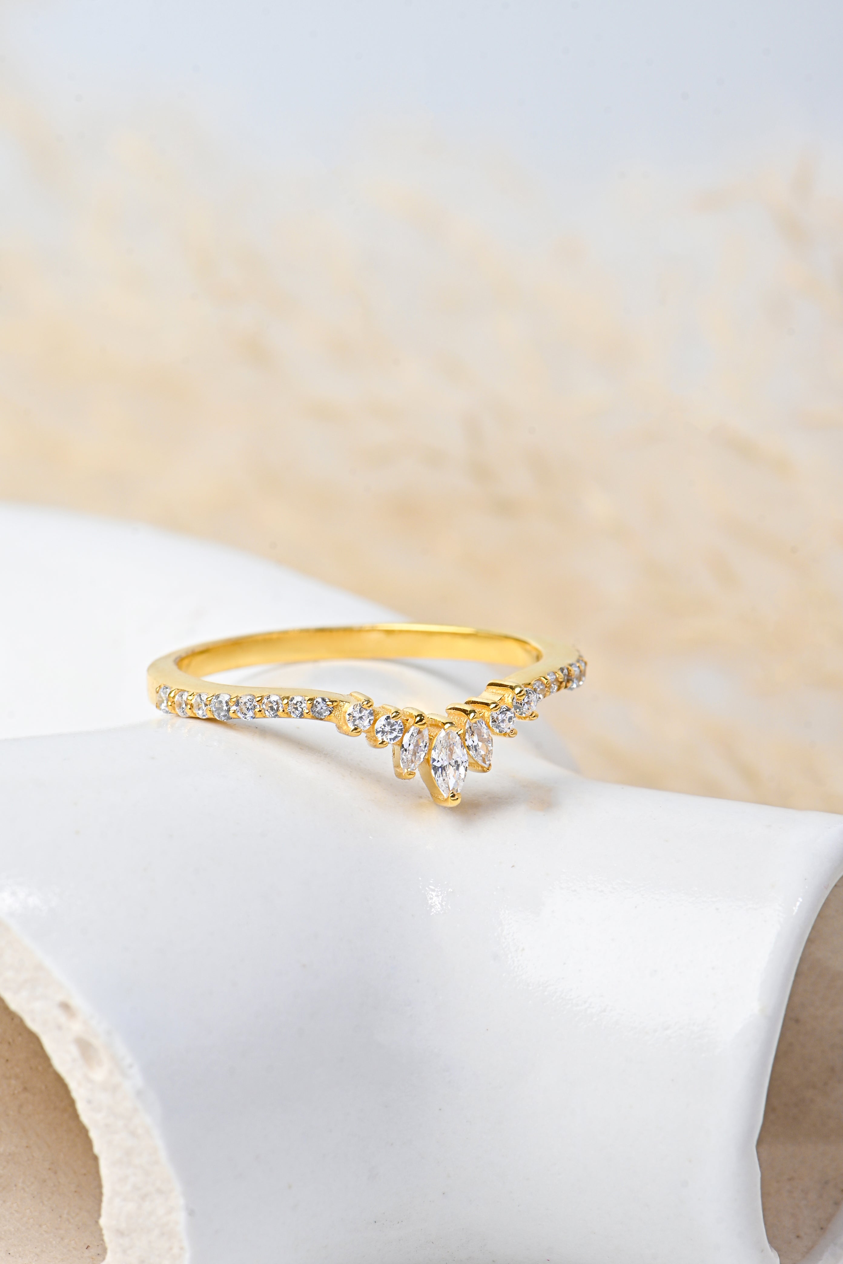 Moissanite V-Shape Ring | Solid 925 Sterling Silver with Gold Plating