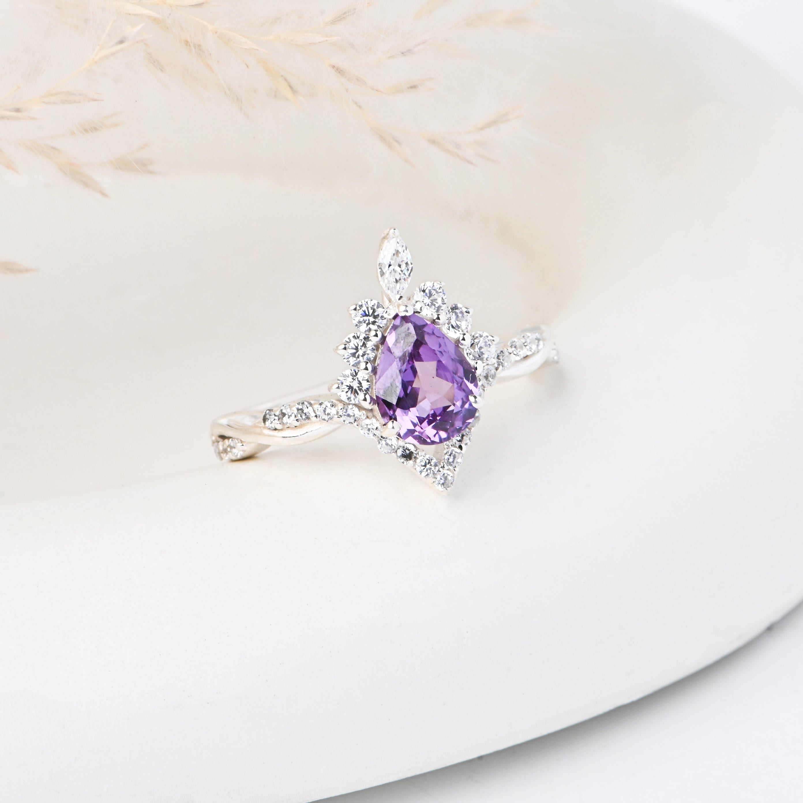 925 Sterling Silver Alexandrite Ring with Cubic Zirconia Accents