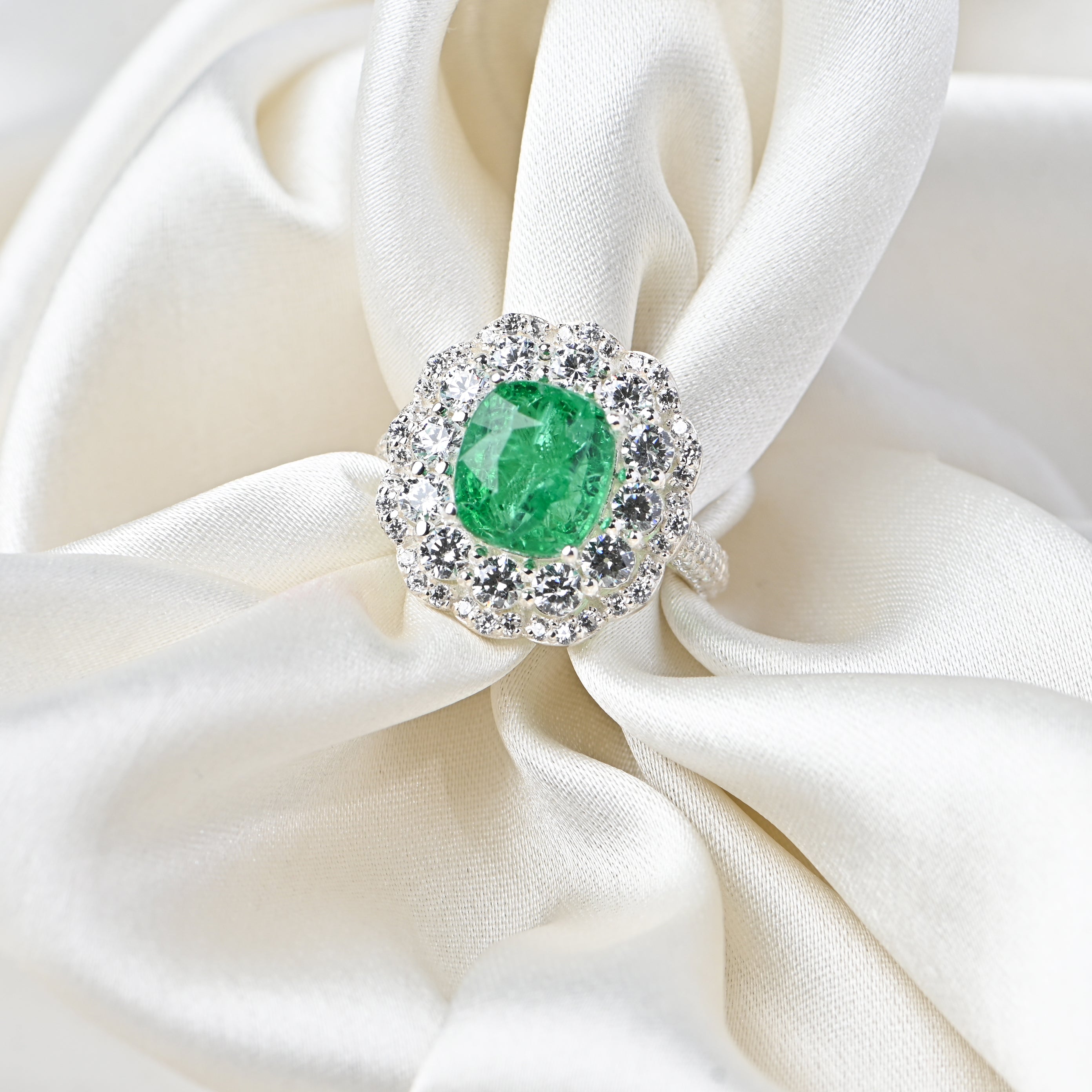 Bold Lab-Created Emerald & CZ Ring – 925 Sterling Silver Statement Ring