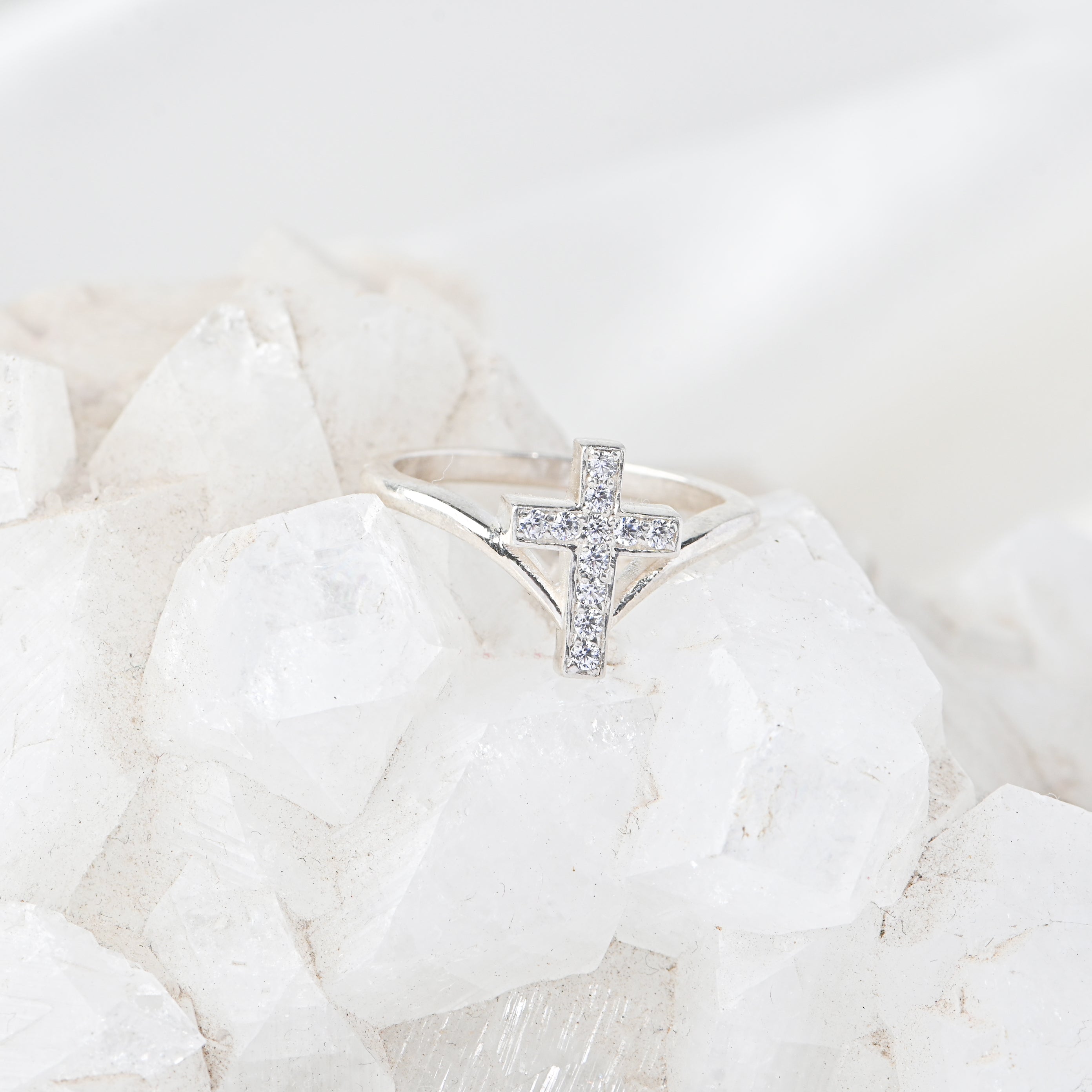 925 Sterling Silver Cross Ring with Cubic Zirconia Boho Jewelry