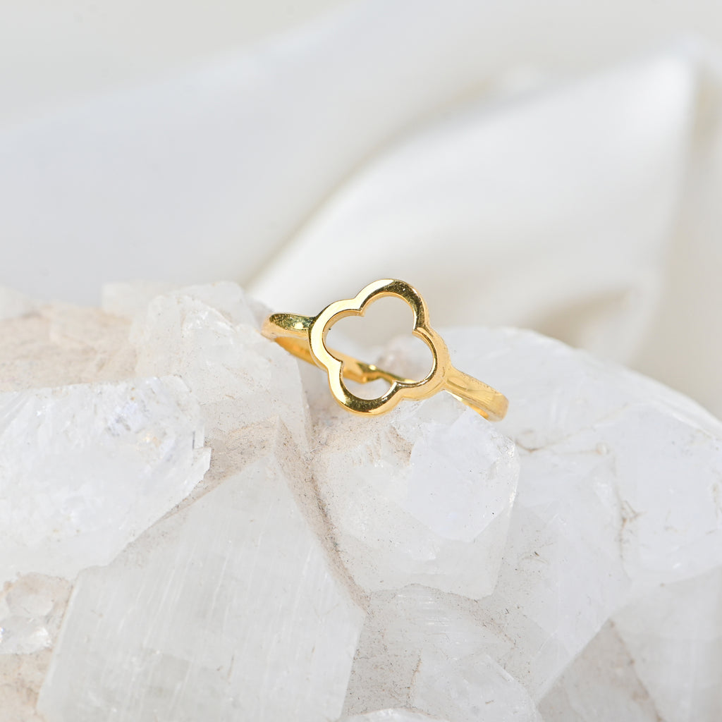 Moissanite Clover Ring in 925 Sterling Silver Gold Plated Boho Jewelry