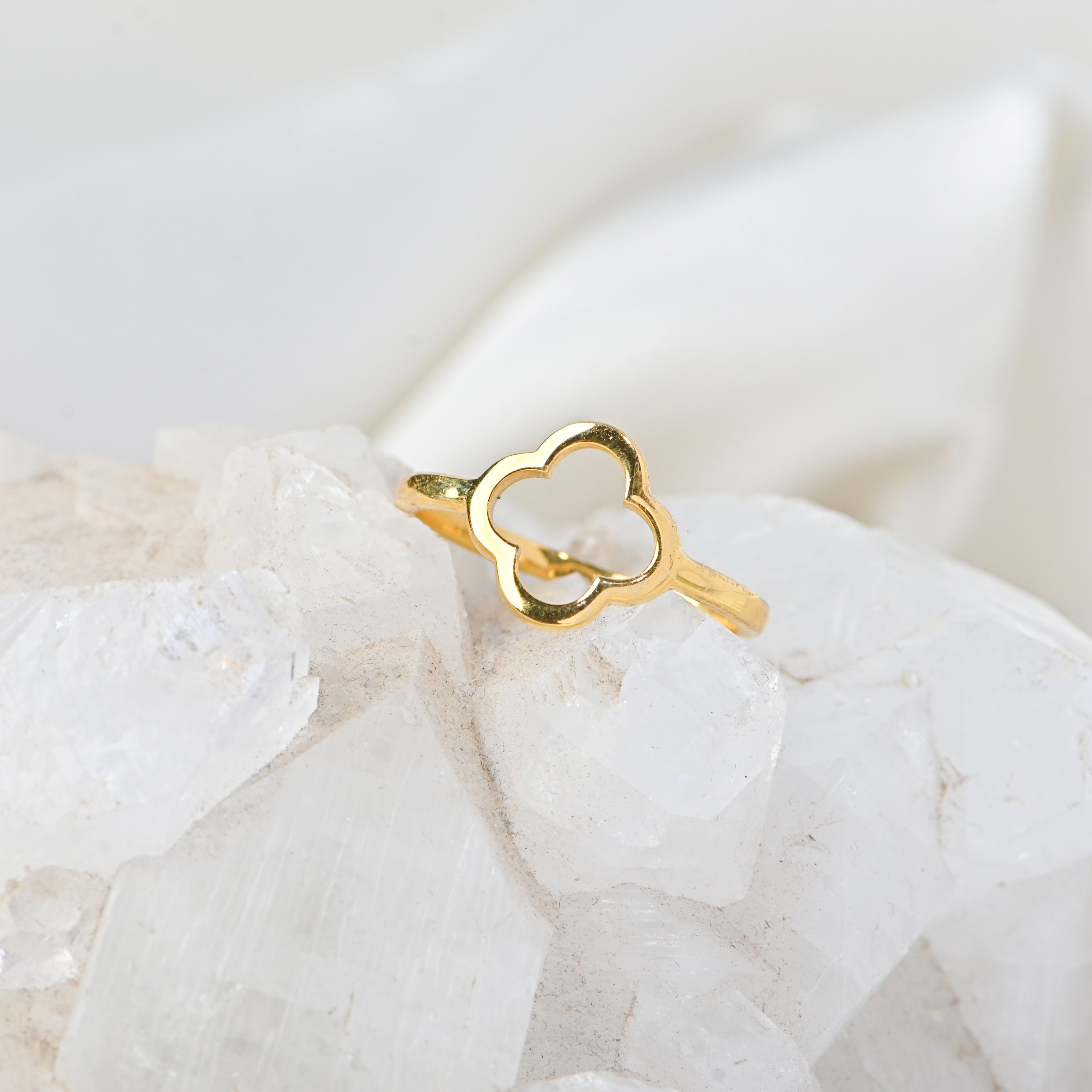 Moissanite Clover Ring in 925 Sterling Silver Gold Plated Boho Jewelry