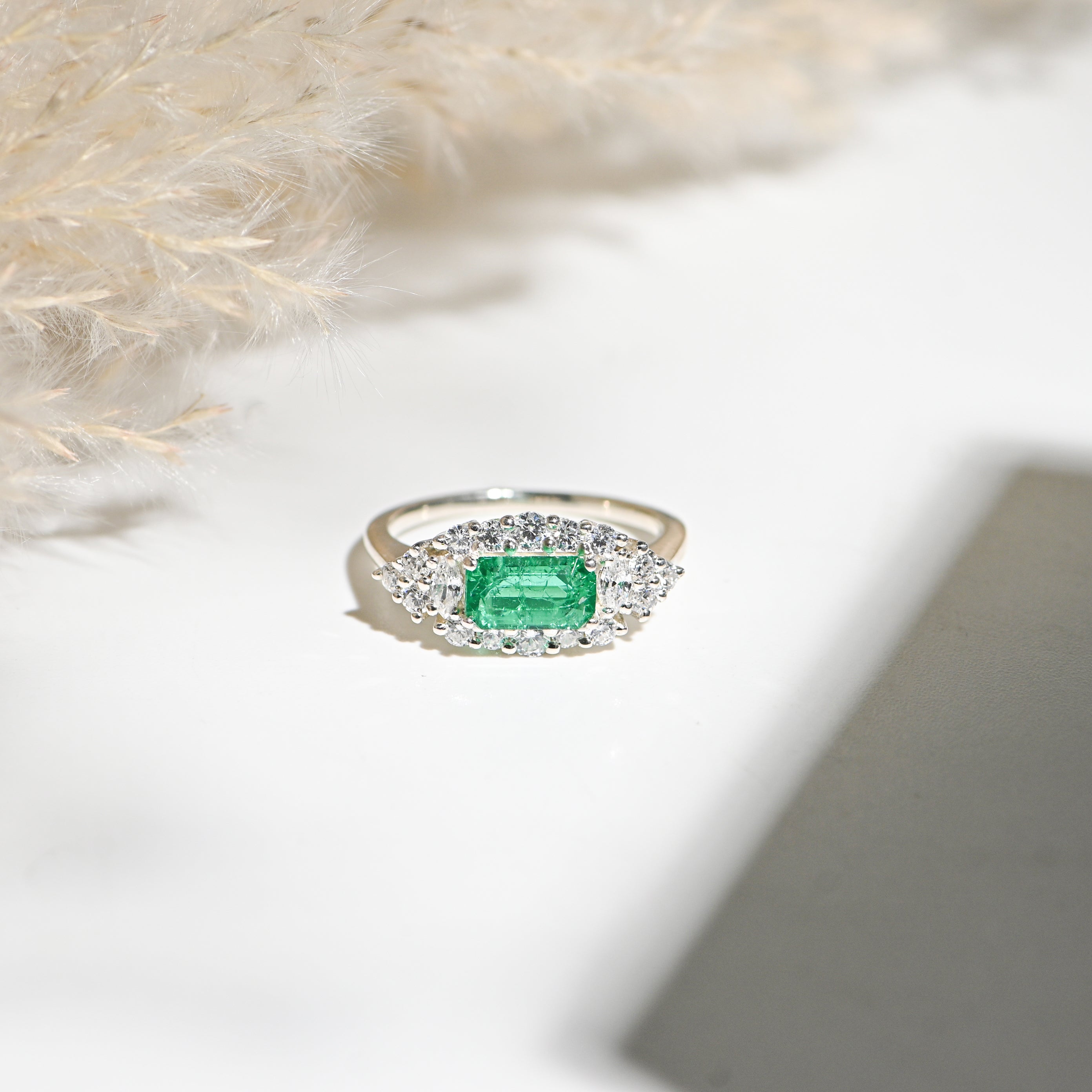 Lab-Created Emerald & CZ Ring – 925 Sterling Silver