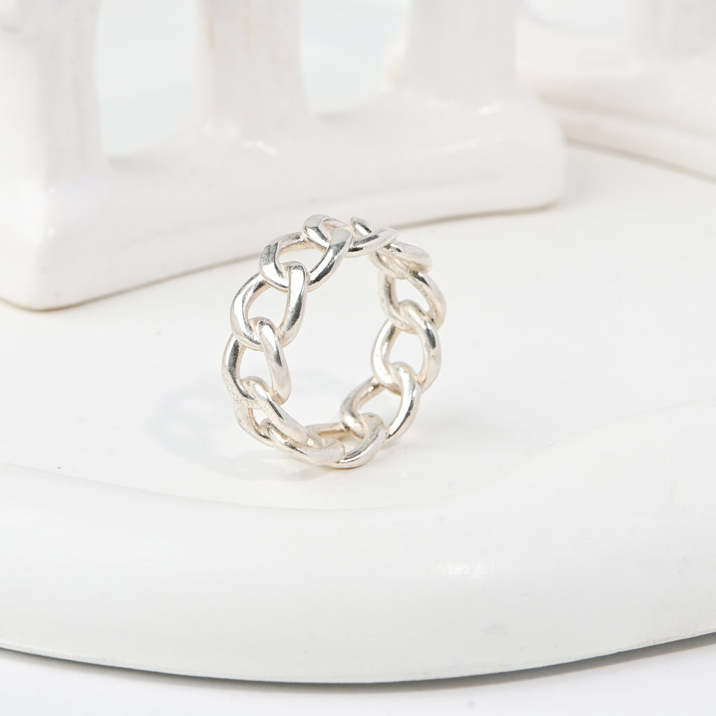 Chunky Chain Link Ring in 925 Sterling Silver – Bold Statement Band