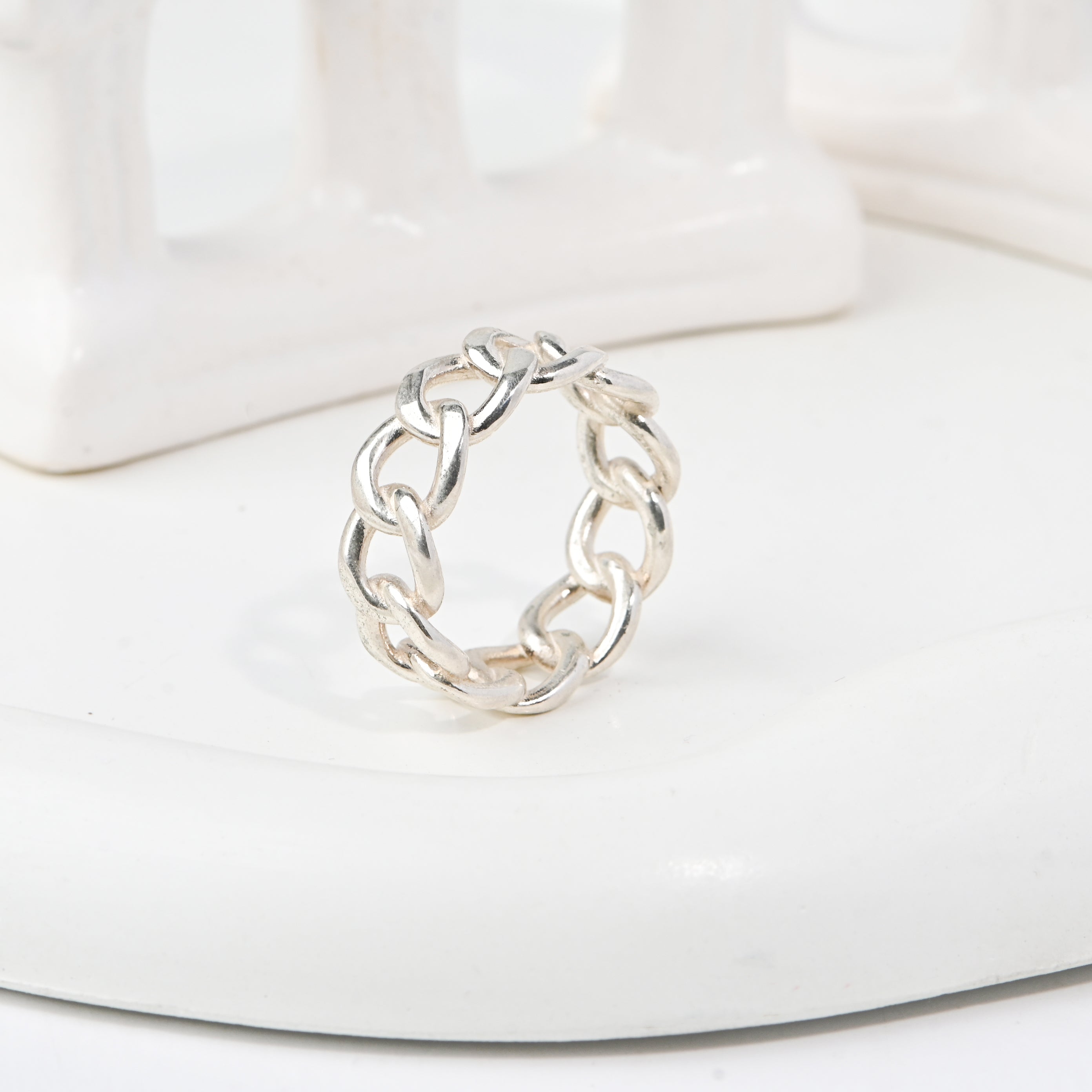 Chunky Chain Link Ring in 925 Sterling Silver – Bold Statement Band