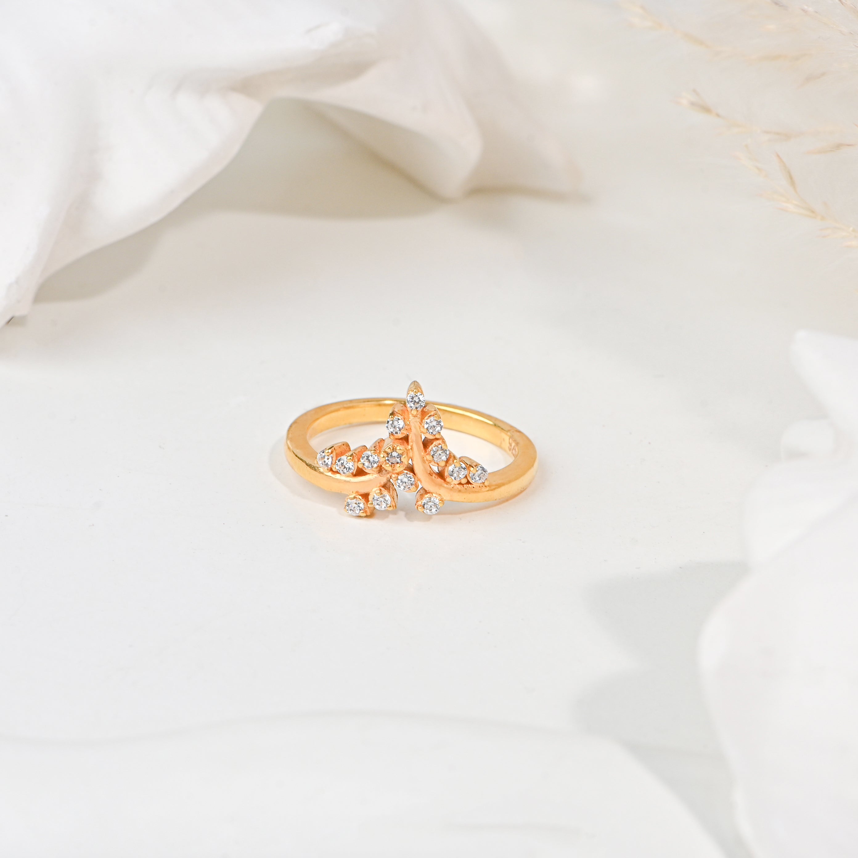 Elegant Moissanite Cluster Ring in 925 Sterling Silver with Gold Finish