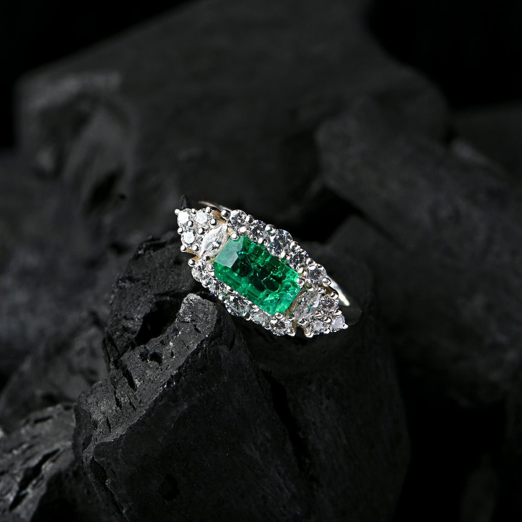 Lab-Created Emerald & CZ Ring – 925 Sterling Silver