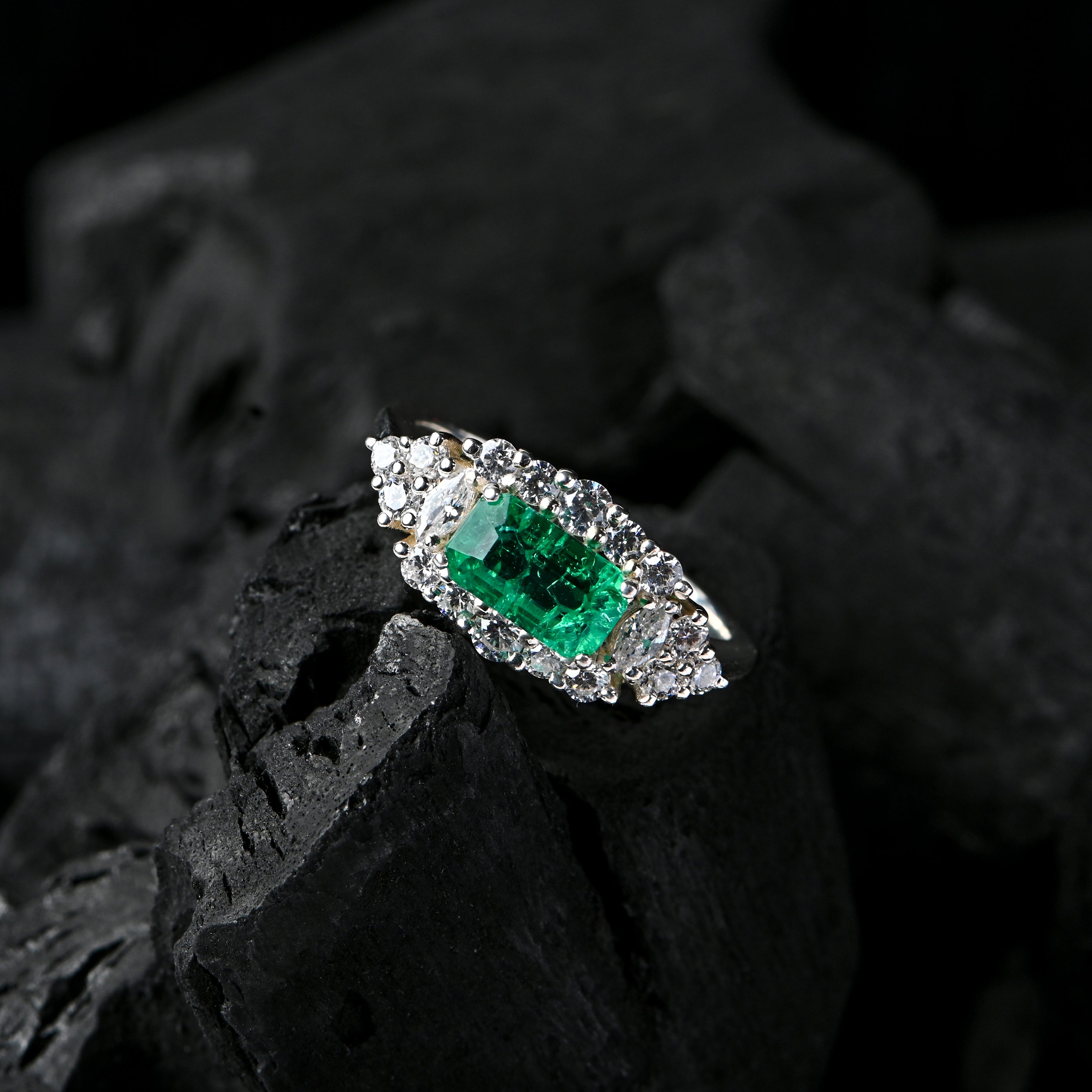 Lab-Created Emerald & CZ Ring – 925 Sterling Silver