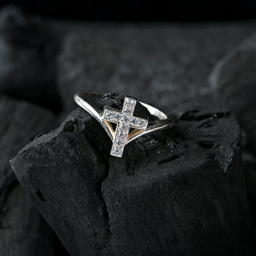 925 Sterling Silver Cross Ring with Cubic Zirconia Boho Jewelry
