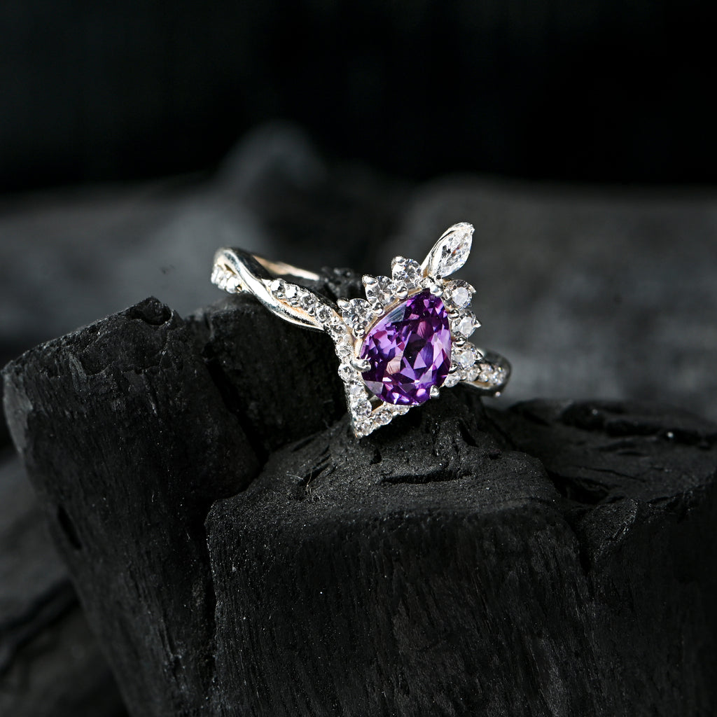 925 Sterling Silver Alexandrite Ring with Cubic Zirconia Accents