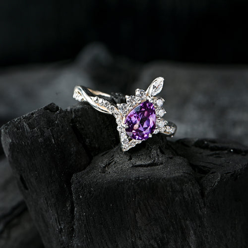 925 Sterling Silver Alexandrite Ring with Cubic Zirconia Accents